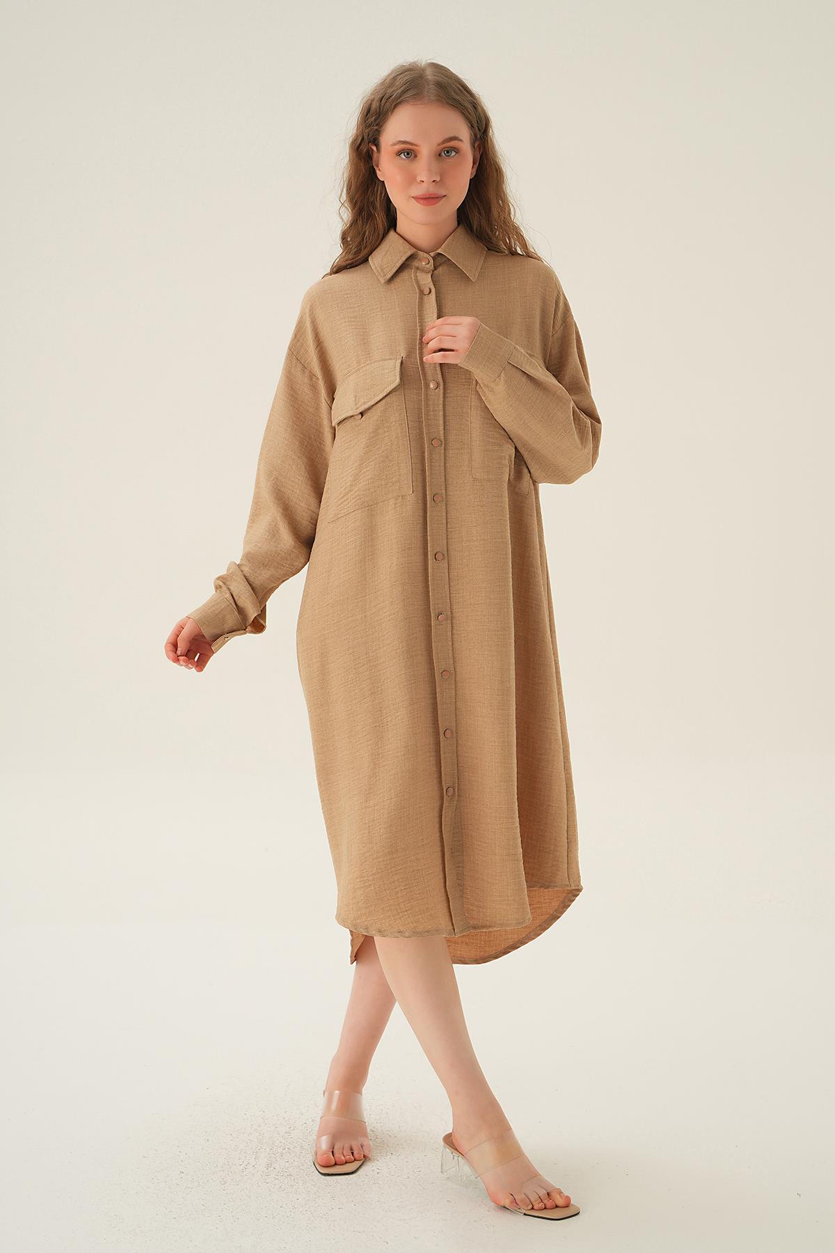 6829A Çift Cep Detay Tunik Vizon - 1