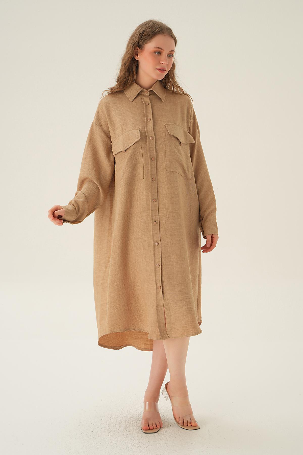 6829A Çift Cep Detay Tunik Vizon - 5