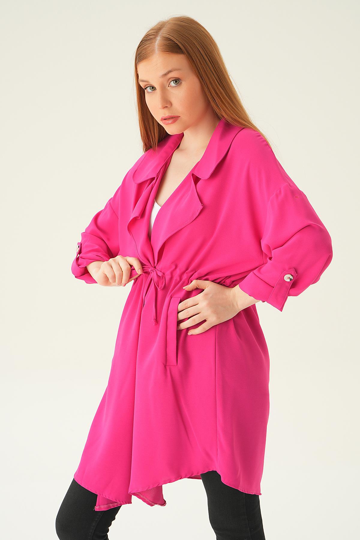 Fuşya Kol Katlama Bel Bağlamalı Ceket 6833A 