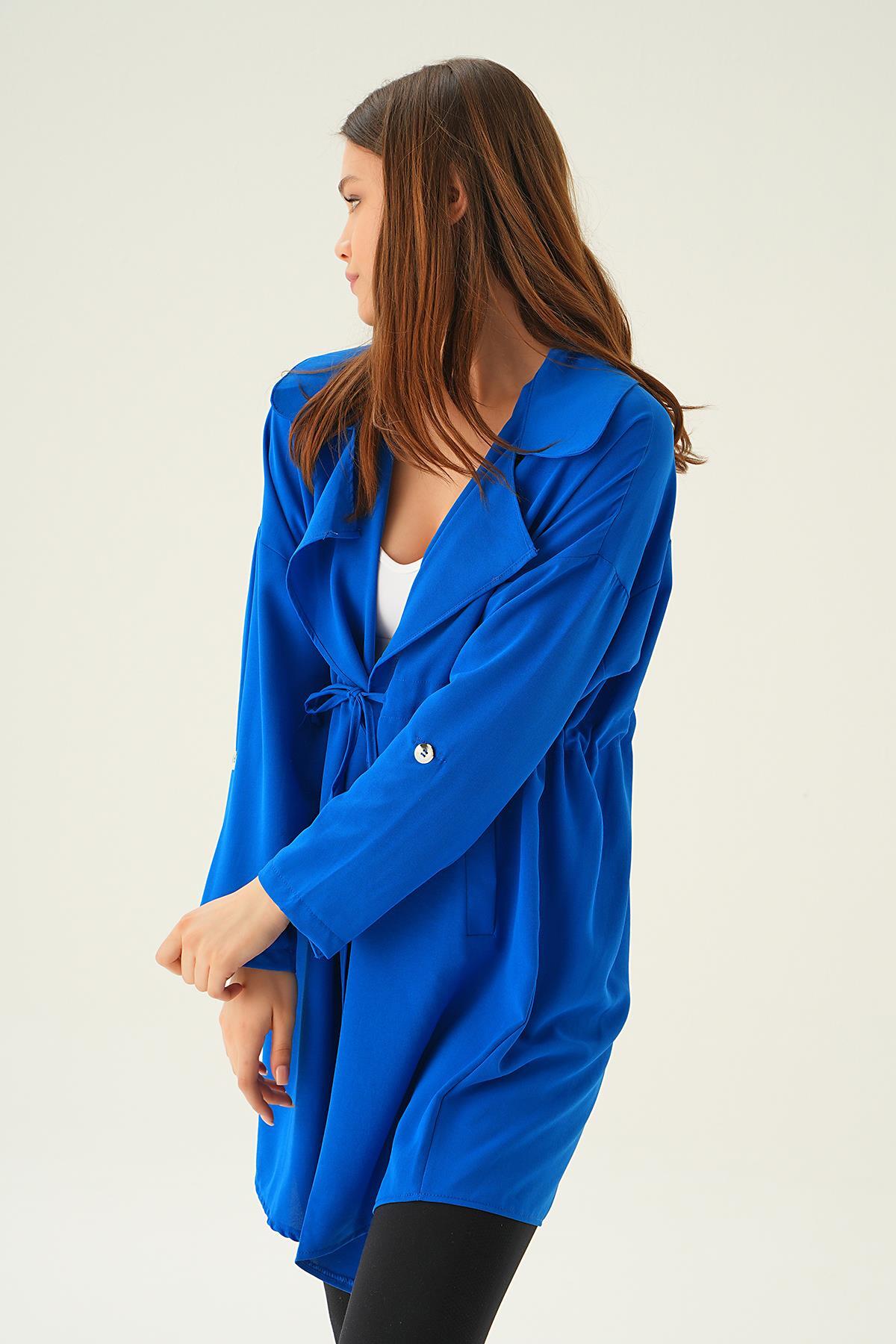 Saks Kol Katlama Bel Bağlamalı Ceket 6833A - 4