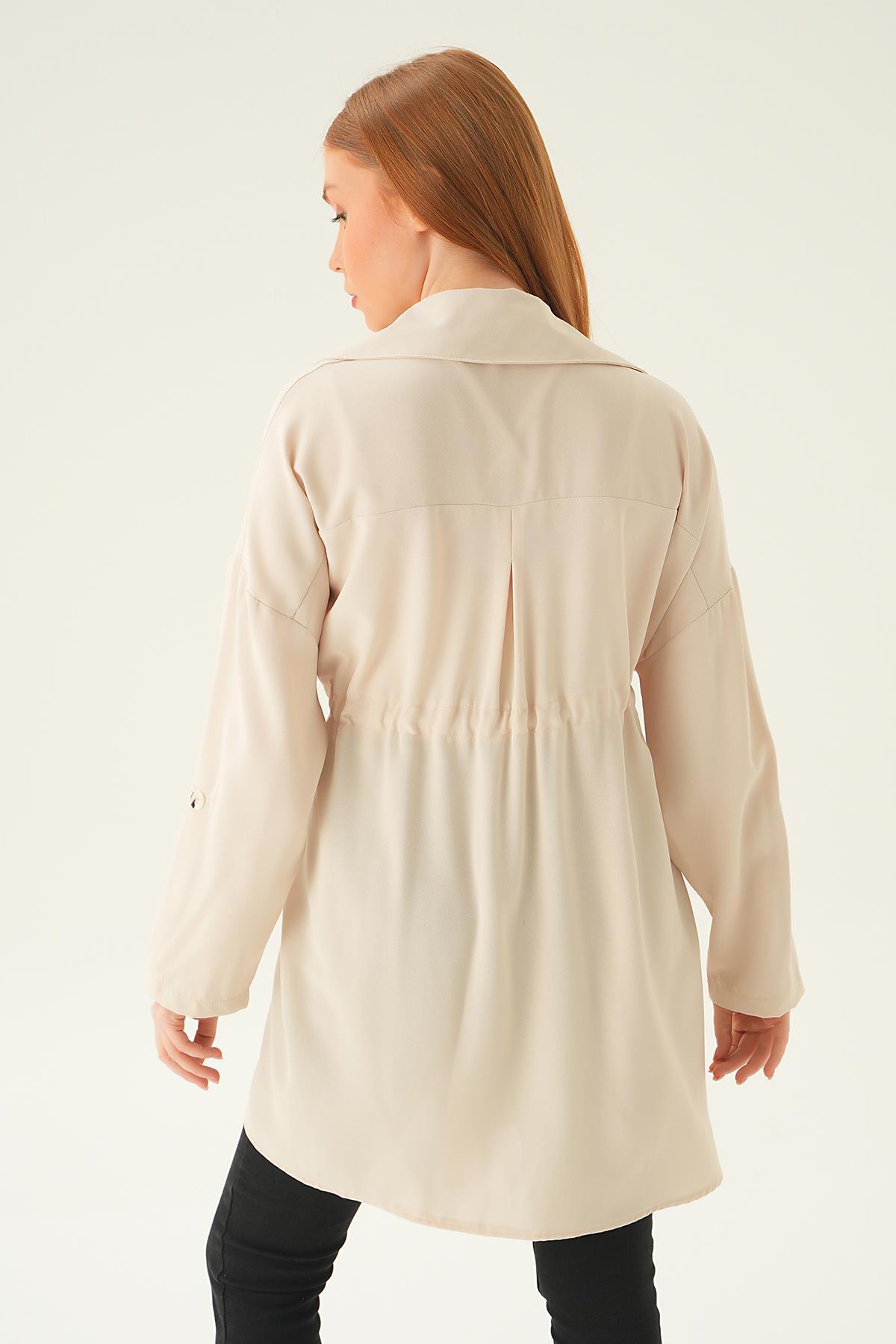 Taş Kol Katlama Bel Bağlamalı Ceket 6833A - 6