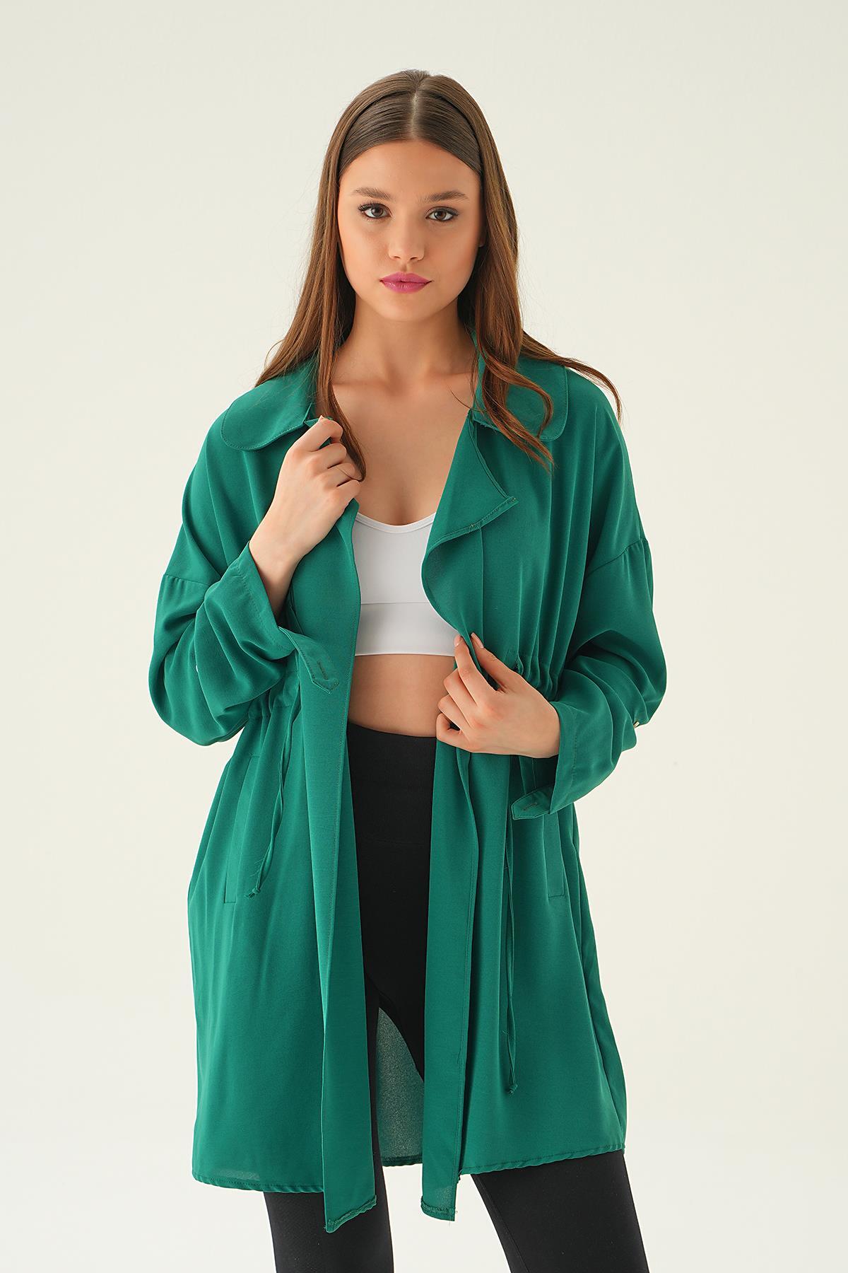Zümrüt Kol Katlama Bel Bağlamalı Ceket 6833A 