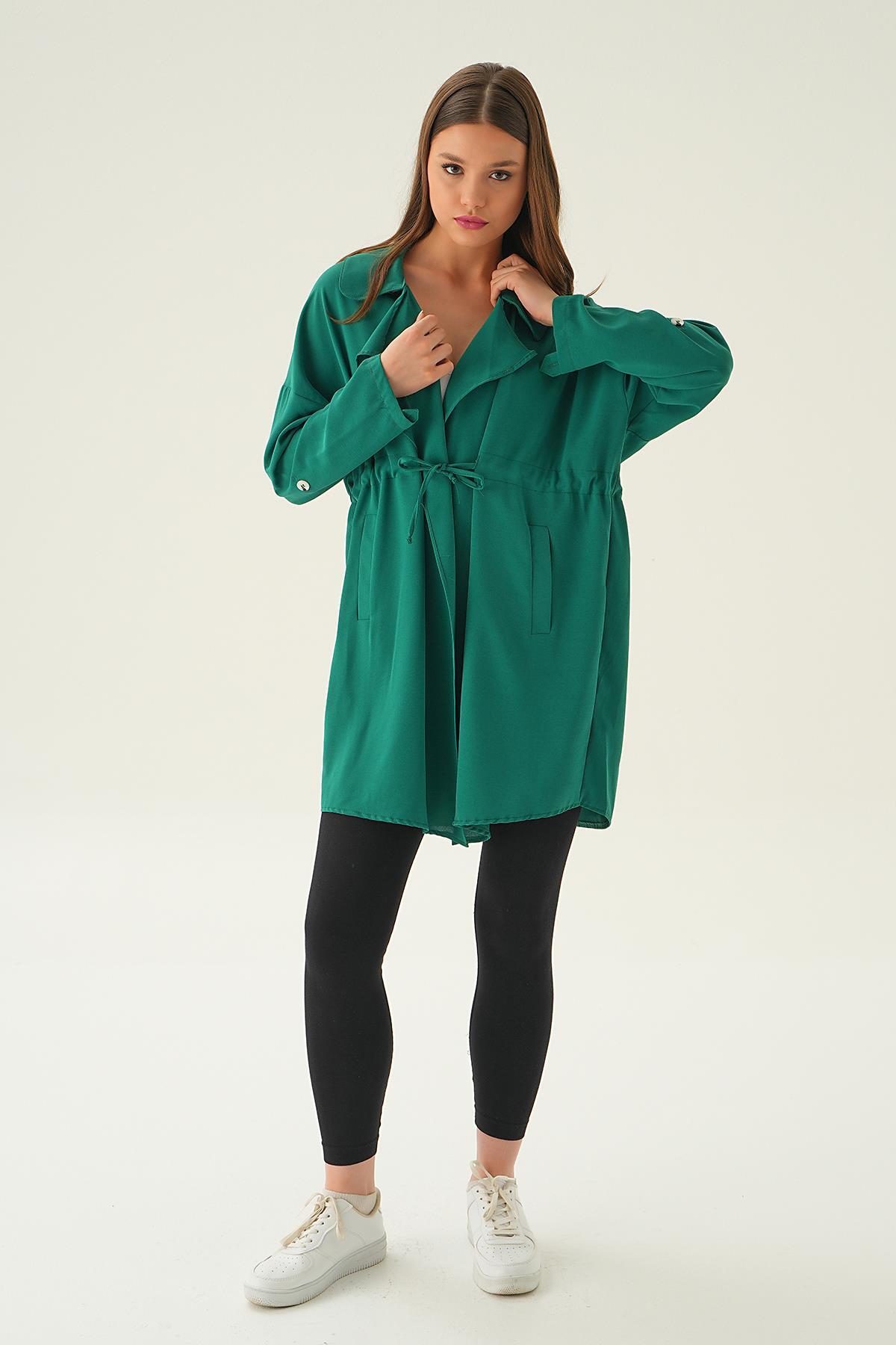 Zümrüt Kol Katlama Bel Bağlamalı Ceket 6833A - 3