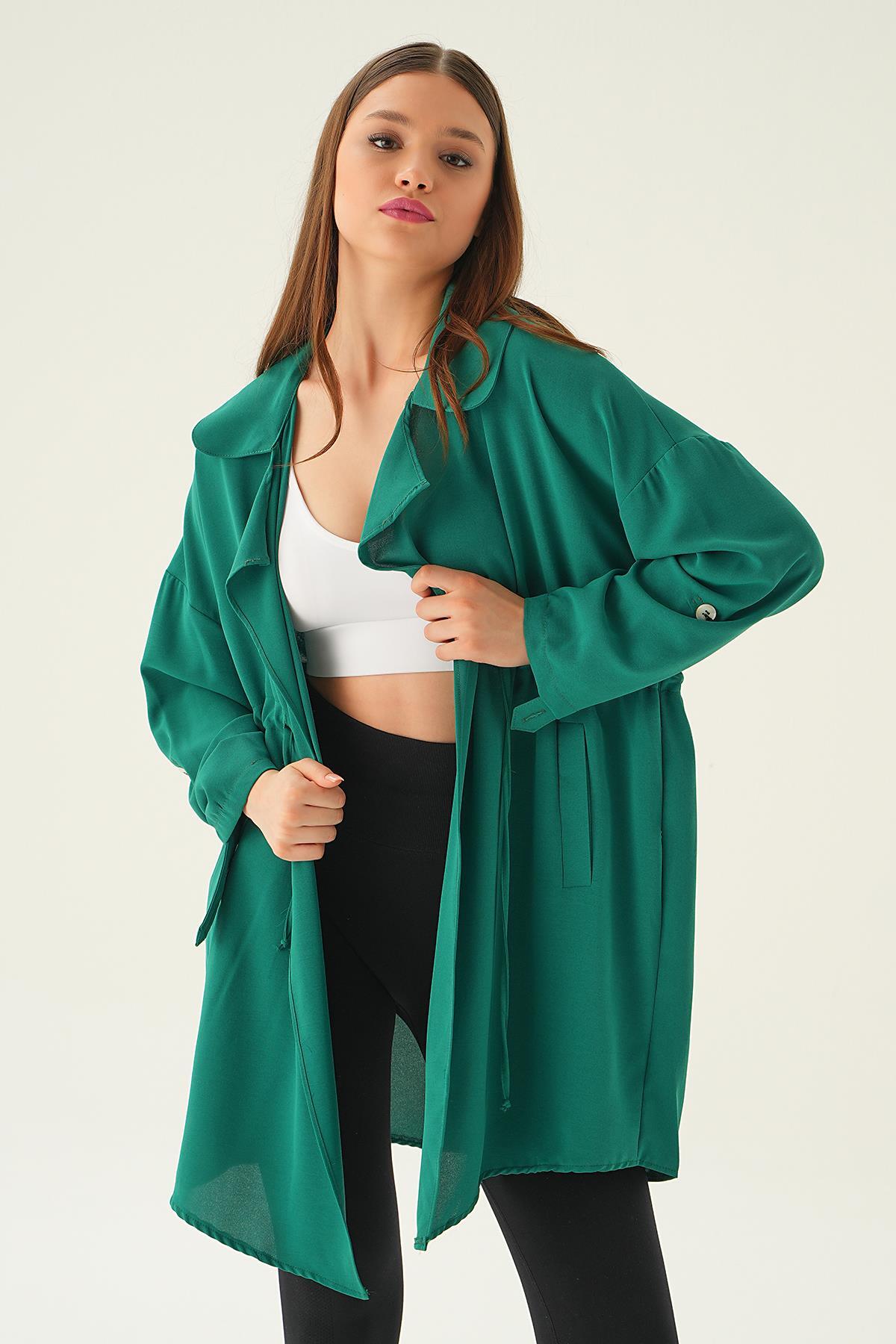 Zümrüt Kol Katlama Bel Bağlamalı Ceket 6833A - 5