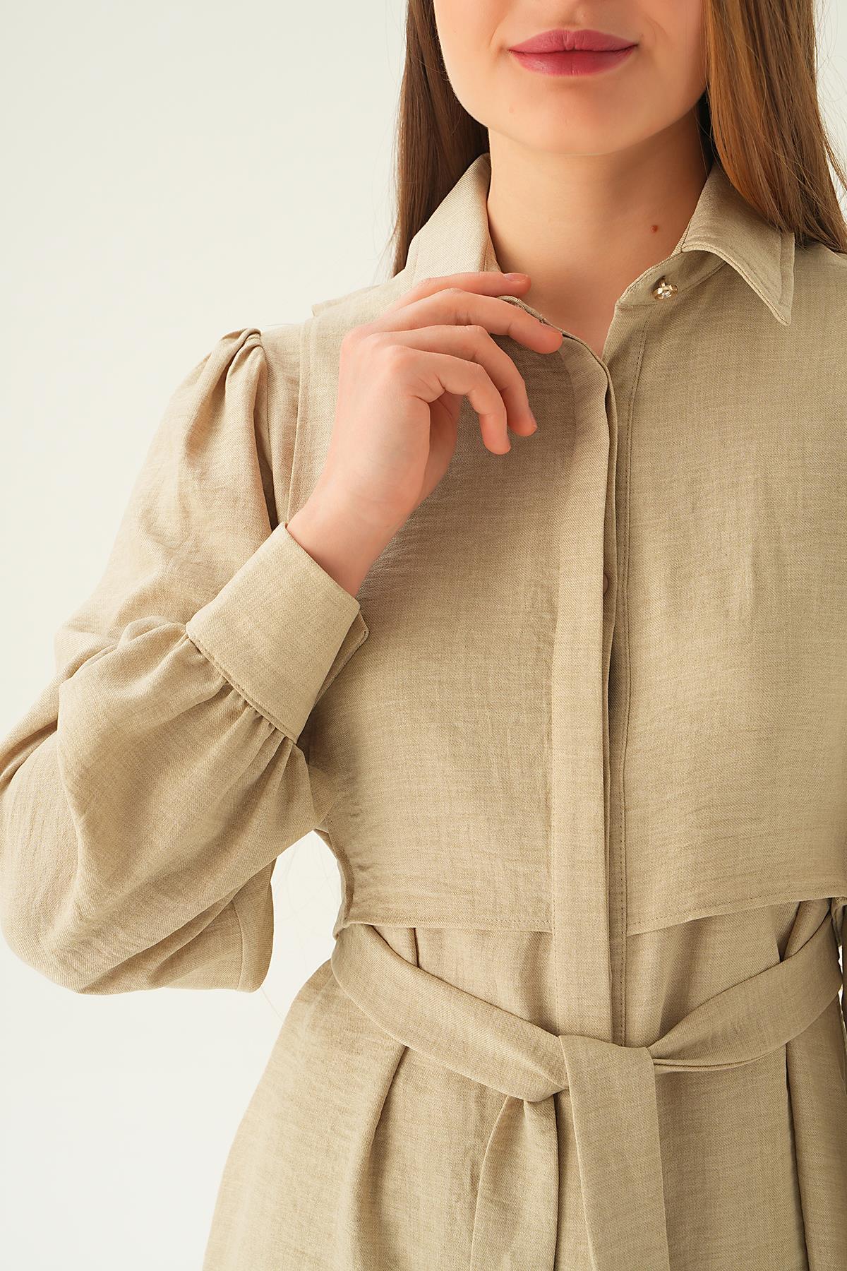 Bej Bağlamalı Tunik Pantolon Takım 6835A - 2