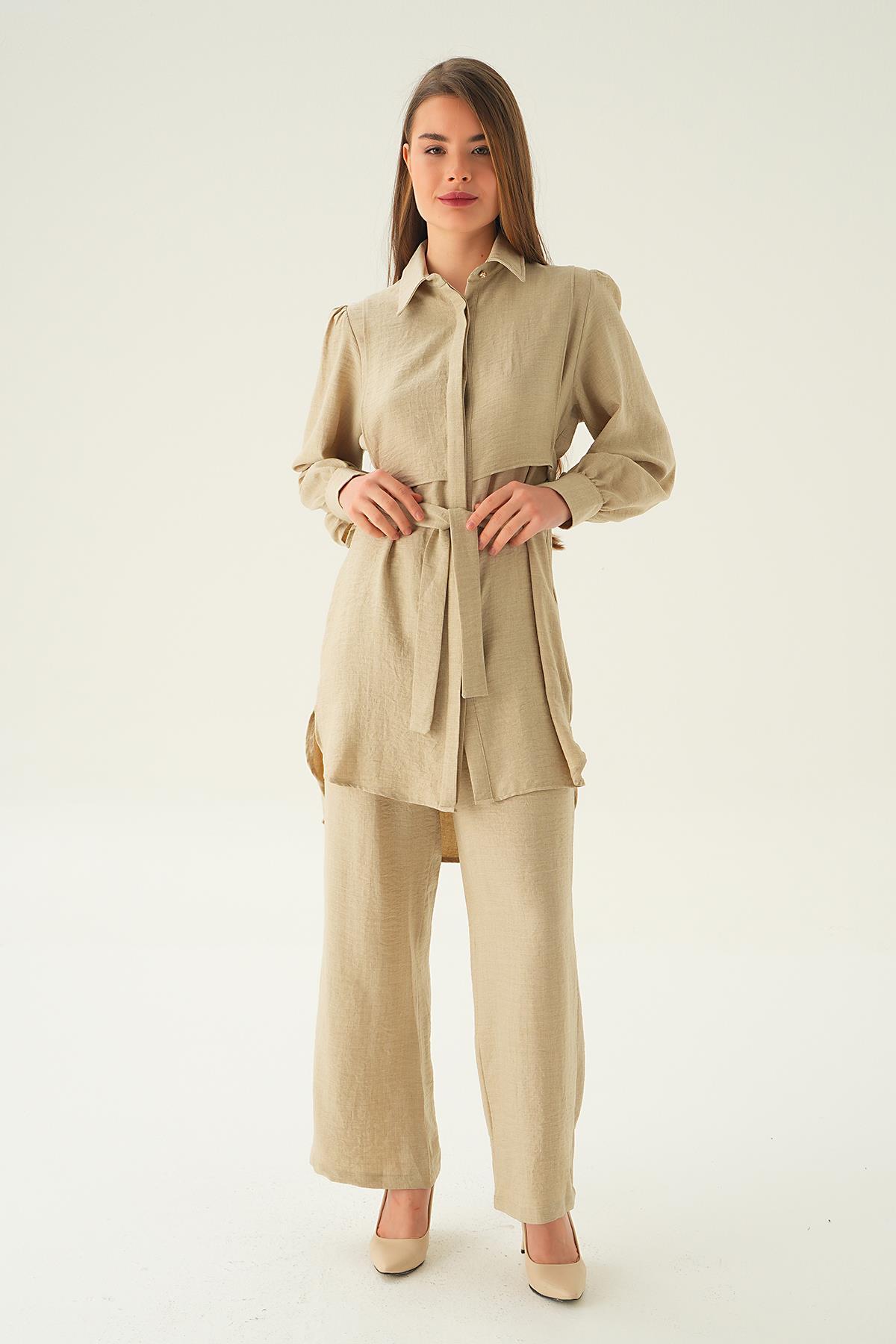 Bej Bağlamalı Tunik Pantolon Takım 6835A - 5