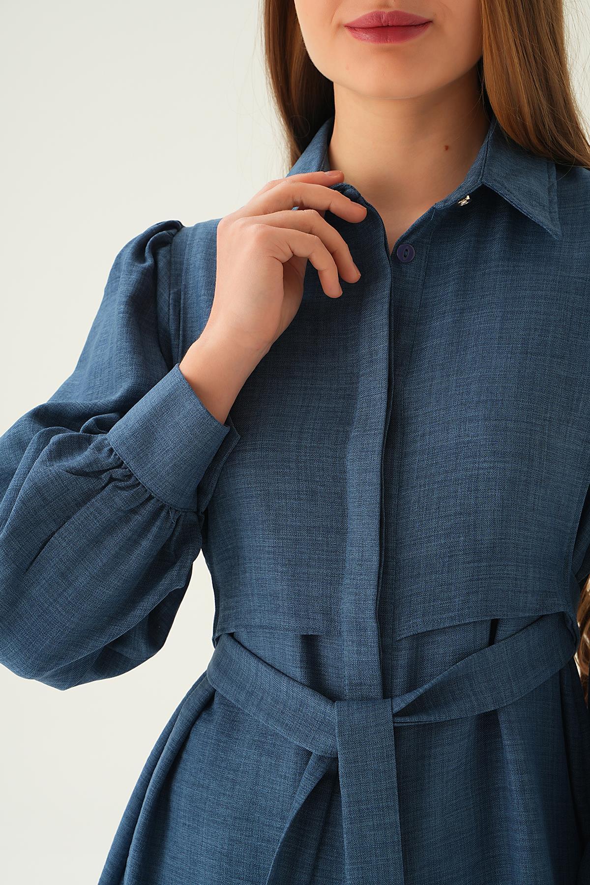 İndigo Bağlamalı Tunik Pantolon Takım 6835A - 2