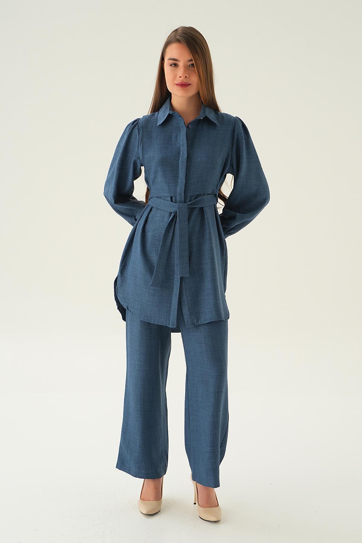 İndigo Bağlamalı Tunik Pantolon Takım 6835A - 3