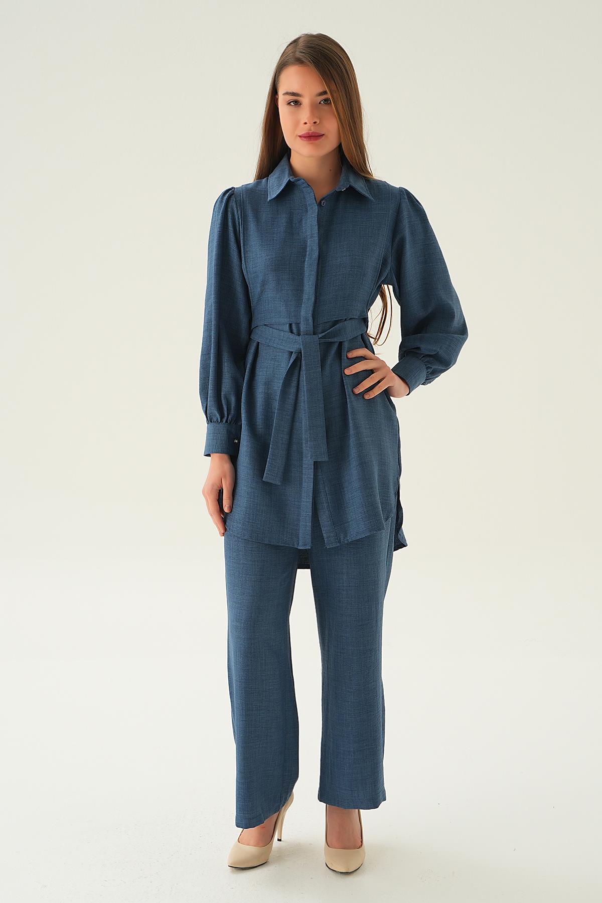 İndigo Bağlamalı Tunik Pantolon Takım 6835A - 5
