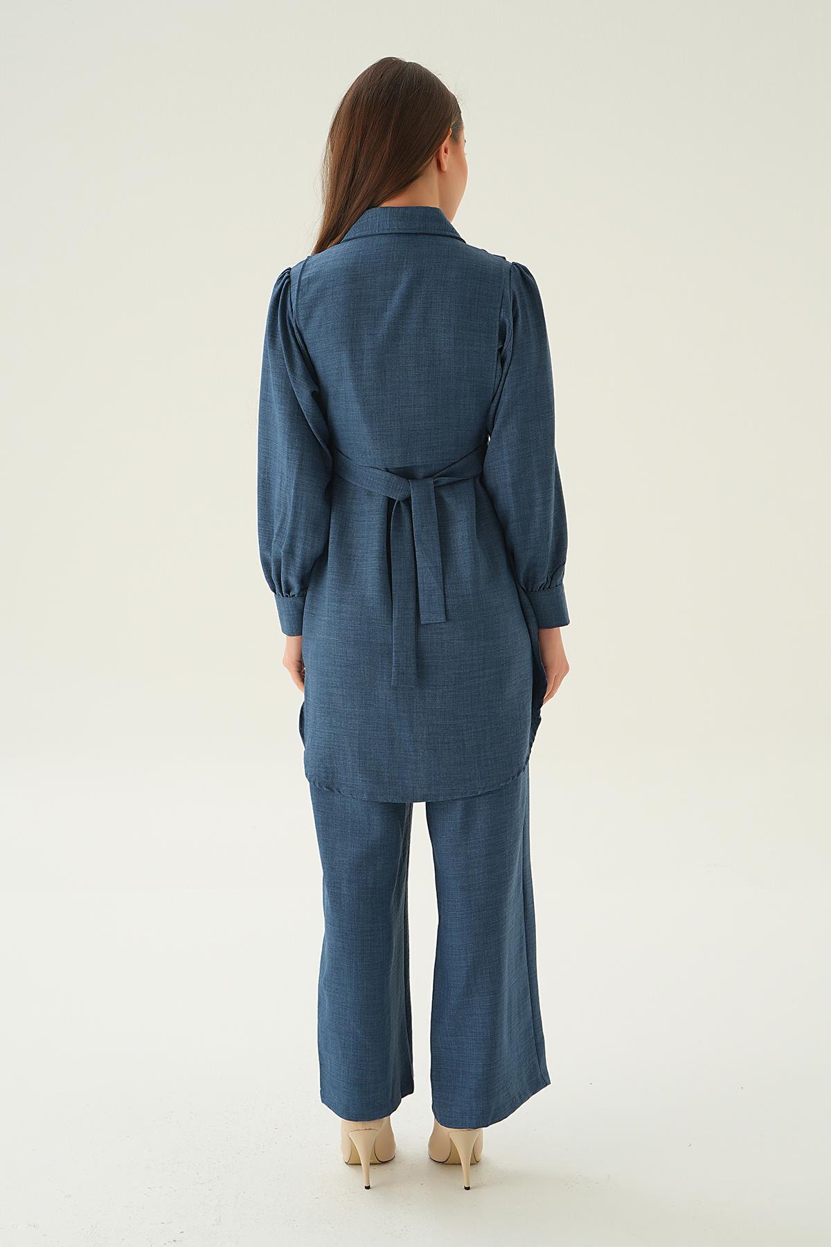 İndigo Bağlamalı Tunik Pantolon Takım 6835A - 6