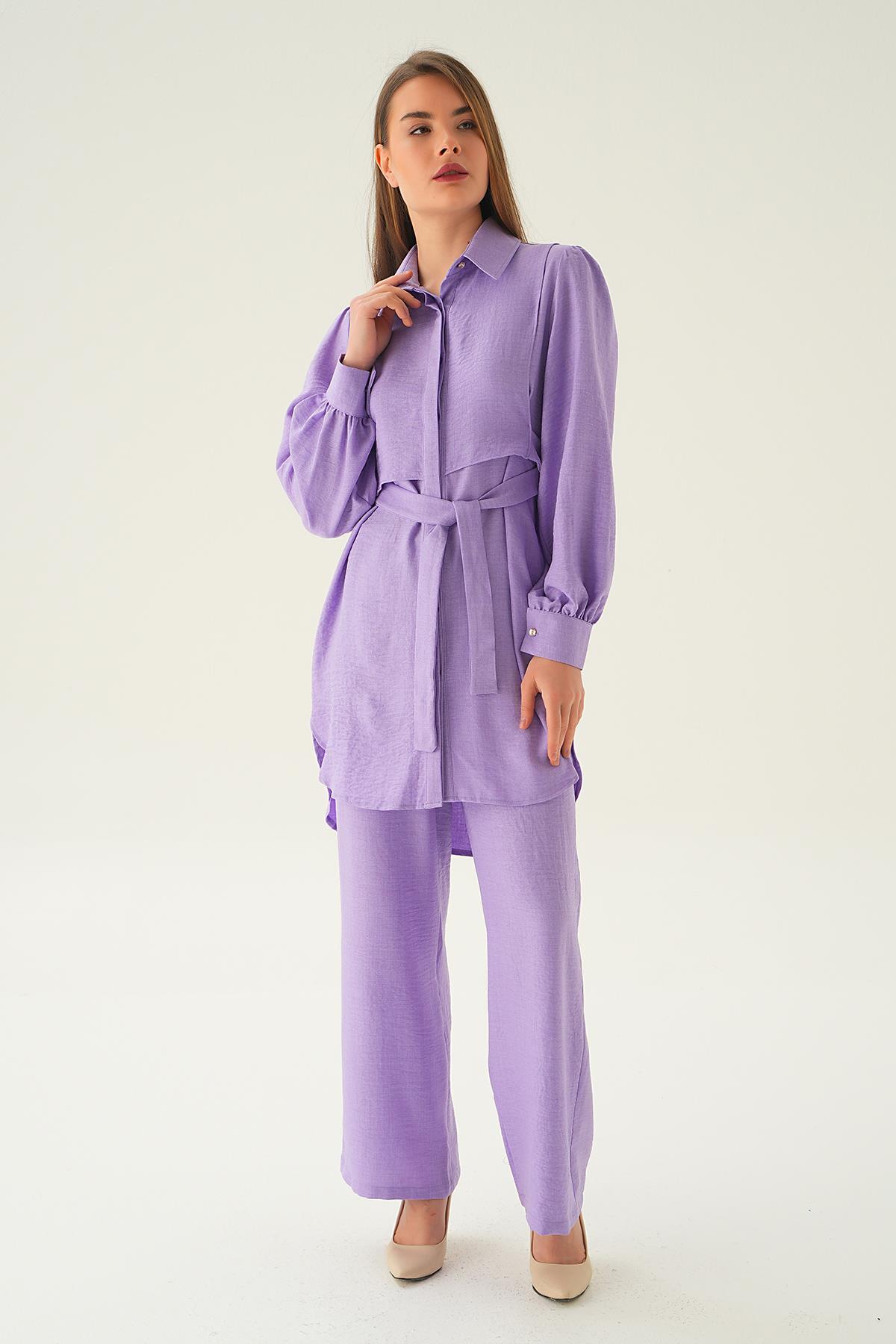 Lila Bağlamalı Tunik Pantolon Takım 6835A 