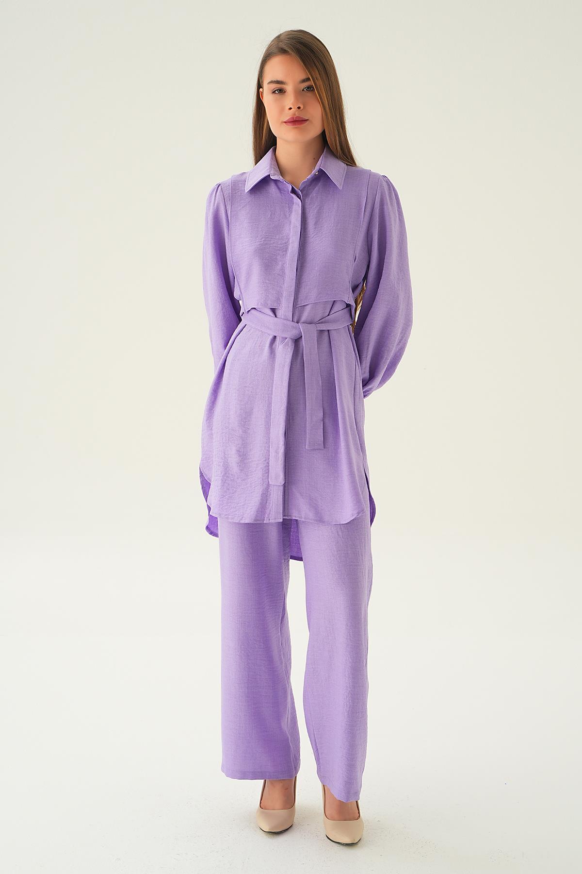 Lila Bağlamalı Tunik Pantolon Takım 6835A - 3
