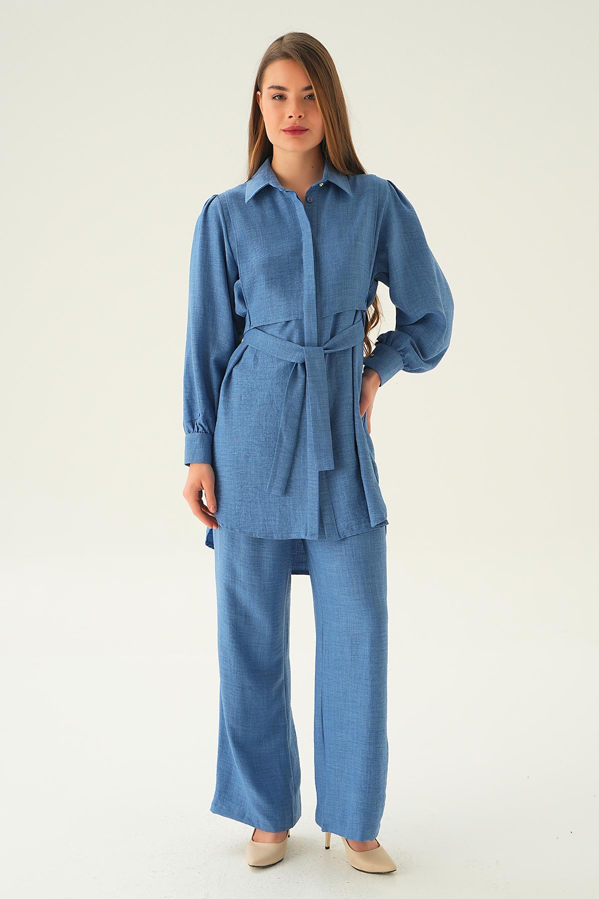 Mavi Bağlamalı Tunik Pantolon Takım 6835A 
