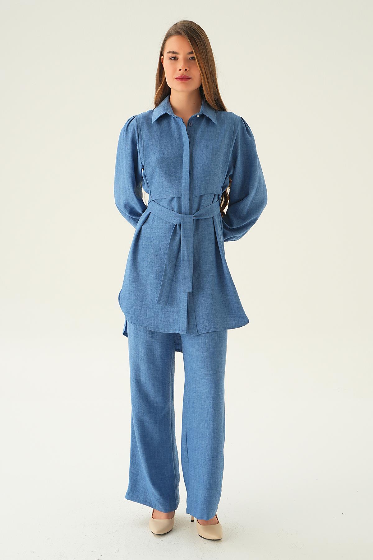 Mavi Bağlamalı Tunik Pantolon Takım 6835A - 3