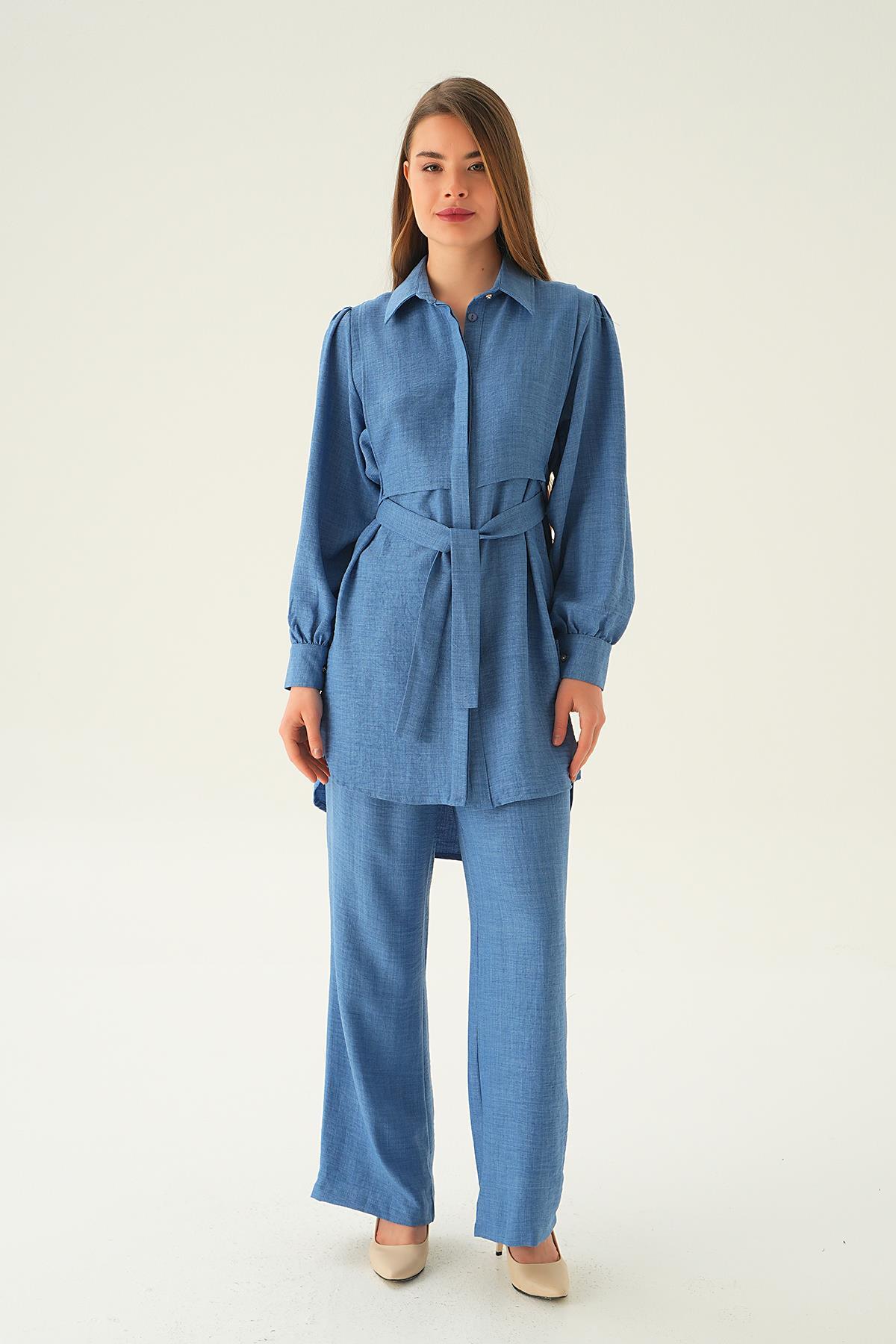 Mavi Bağlamalı Tunik Pantolon Takım 6835A - 6