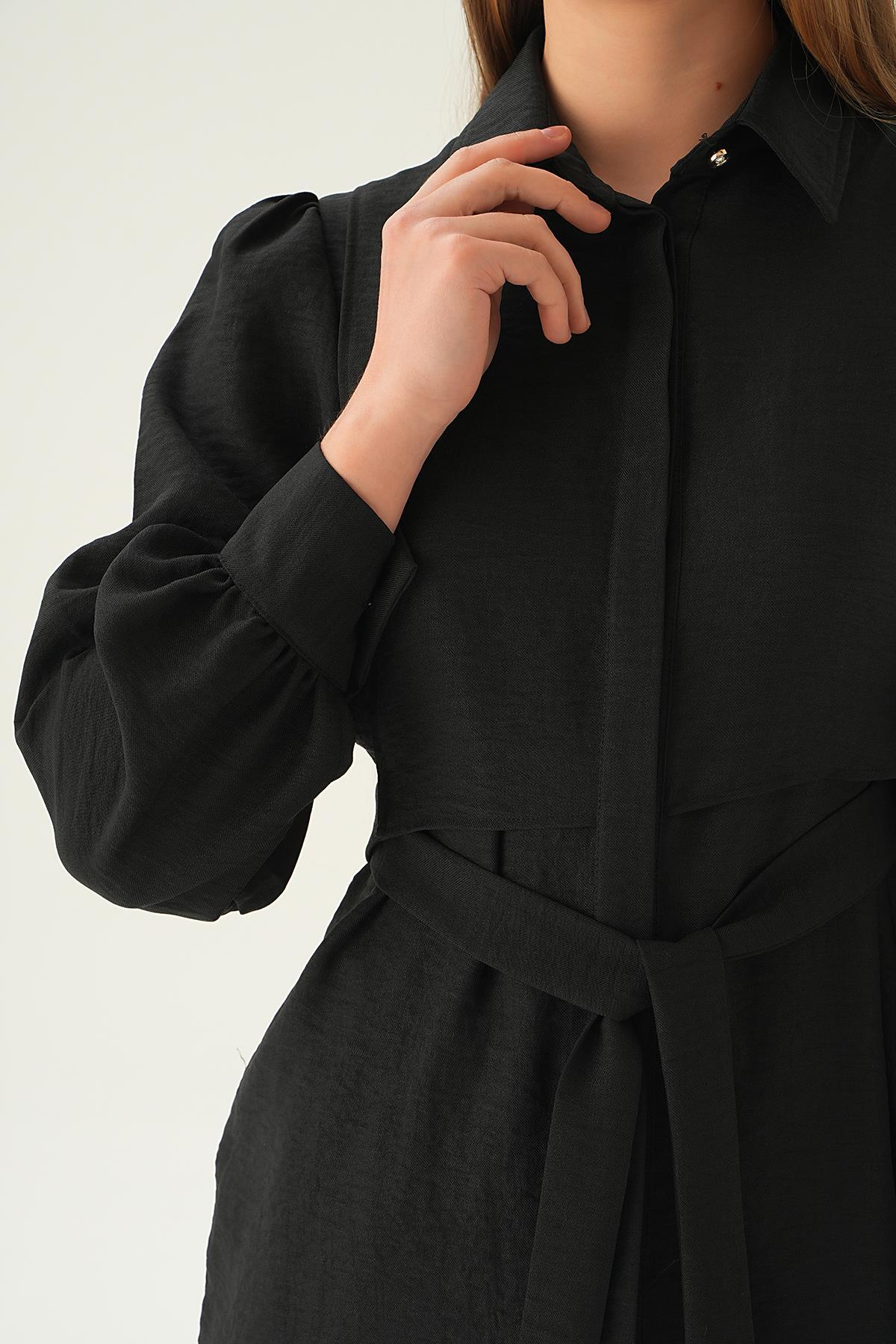 6835A Bağlamalı Tunik Pantolon Takım Siyah - 2