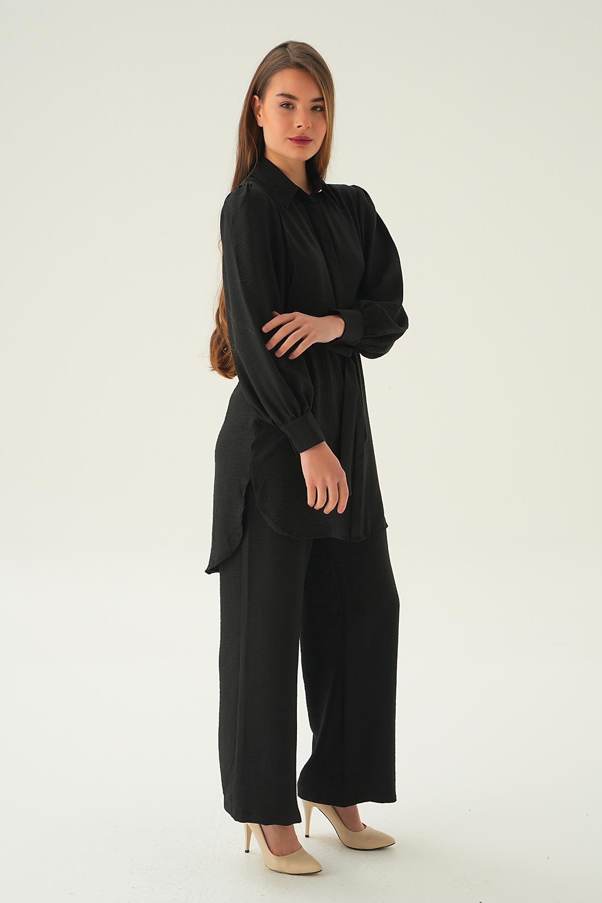 Siyah Bağlamalı Tunik Pantolon Takım 6835A - 3