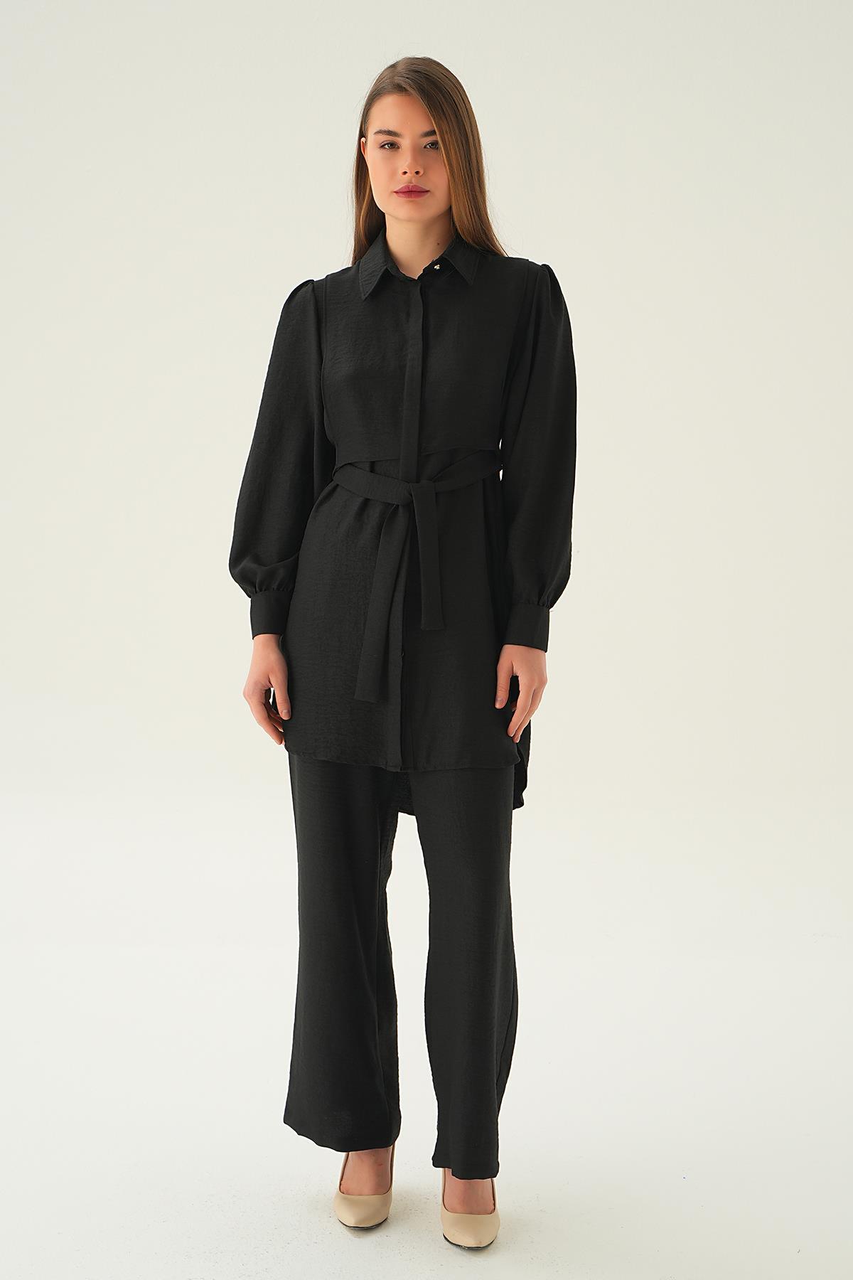 Siyah Bağlamalı Tunik Pantolon Takım 6835A - 5