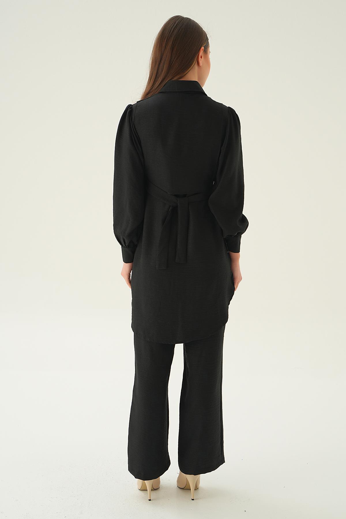 Siyah Bağlamalı Tunik Pantolon Takım 6835A - 6