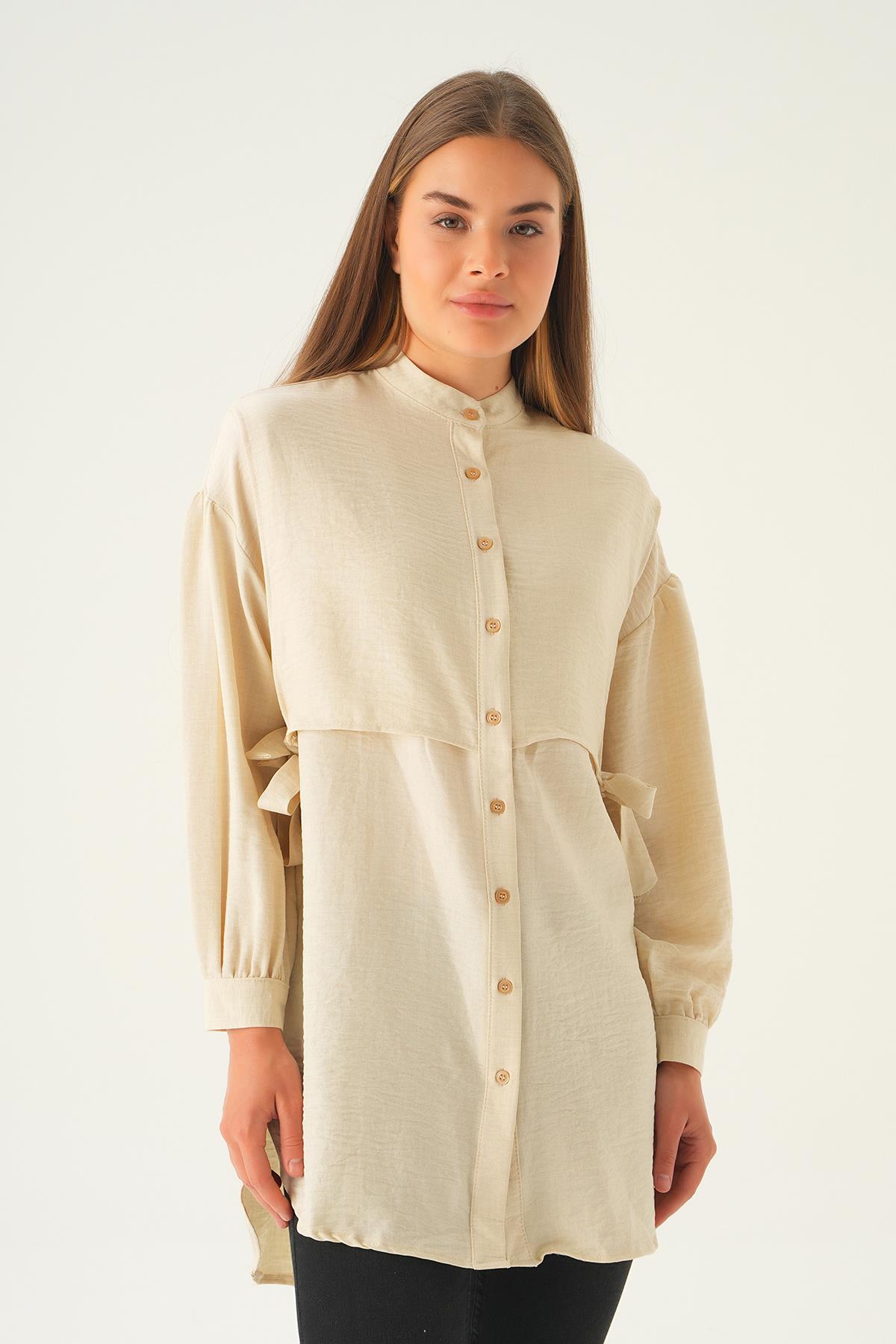 Bej Yan Bağlamalı Tunik 6836A 