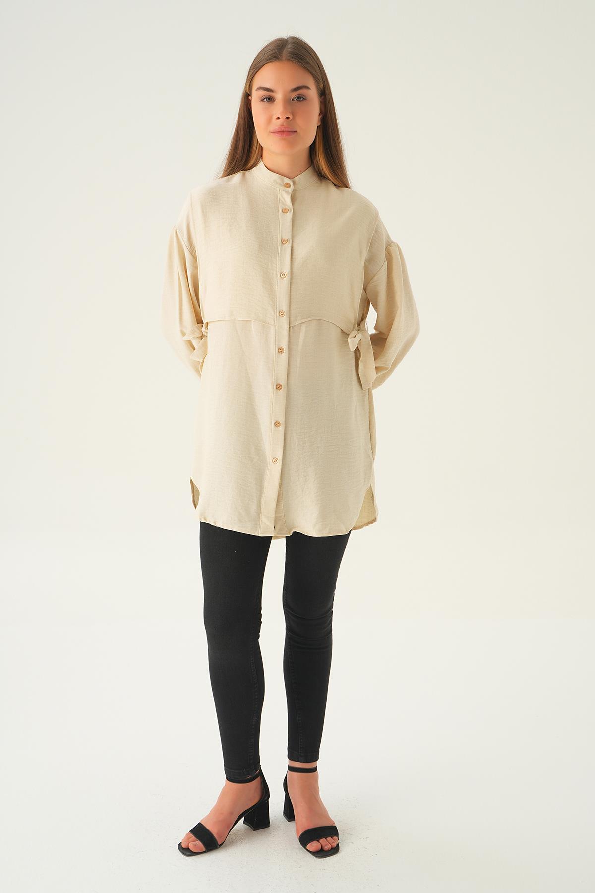 Bej Yan Bağlamalı Tunik 6836A - 3
