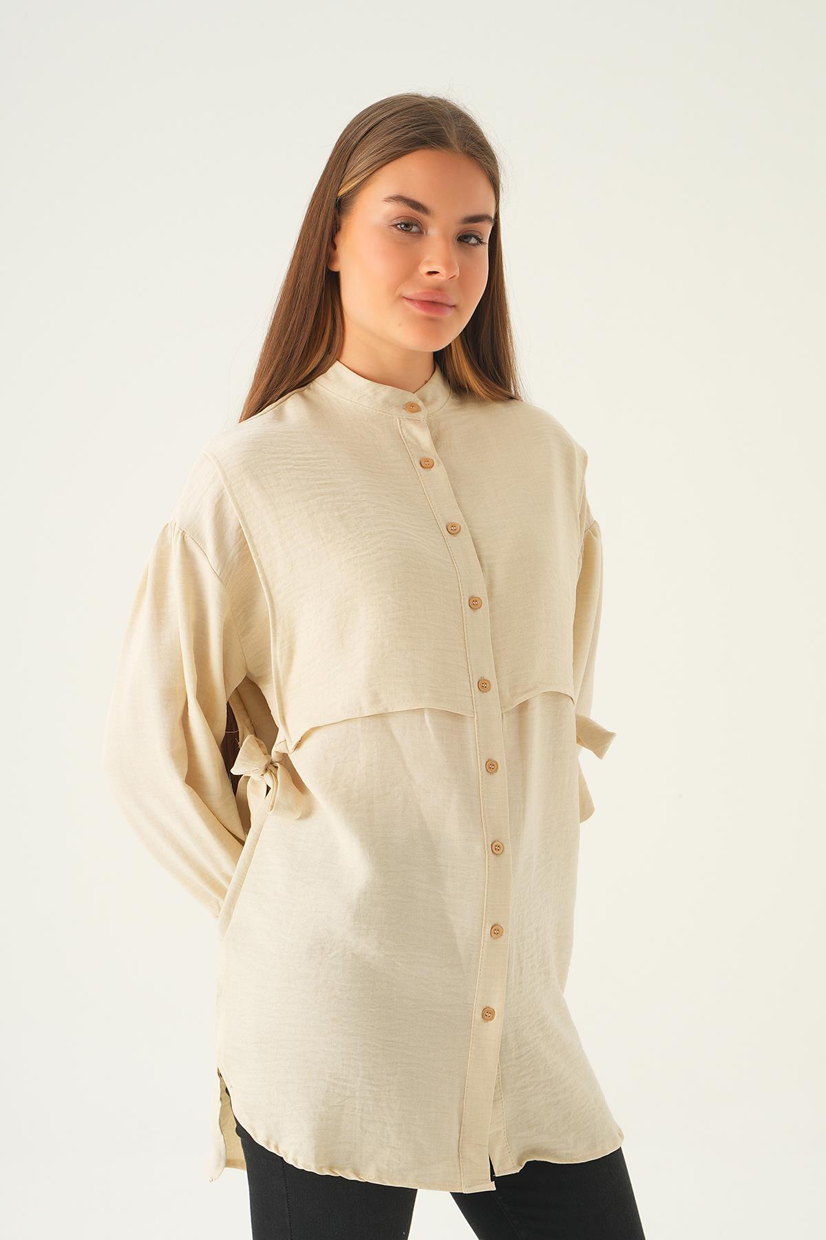 Bej Yan Bağlamalı Tunik 6836A - 4