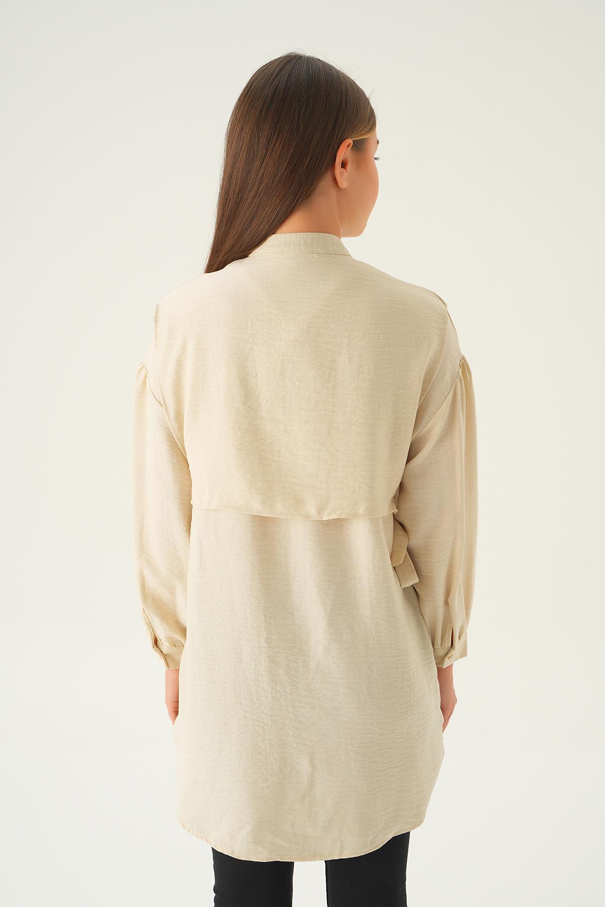 Bej Yan Bağlamalı Tunik 6836A - 5