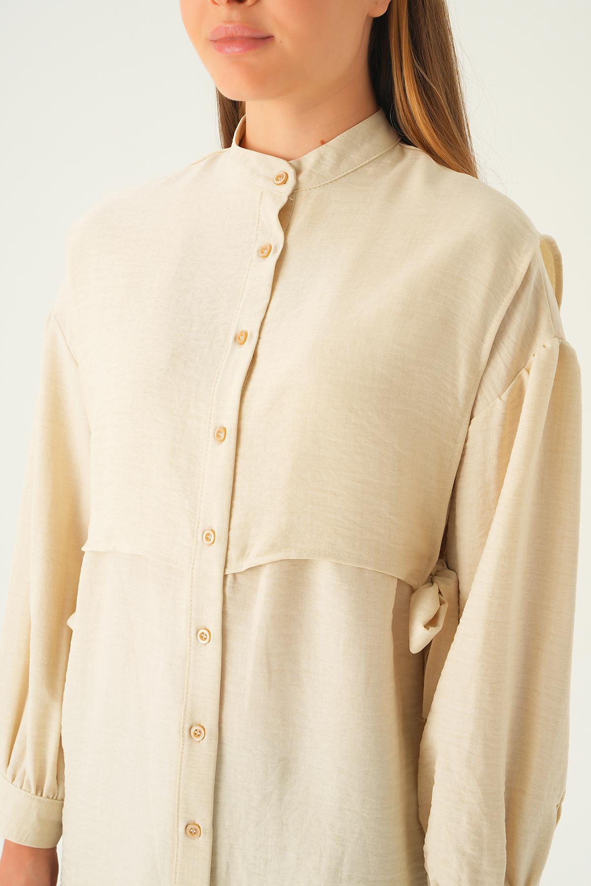 Bej Yan Bağlamalı Tunik 6836A - 6