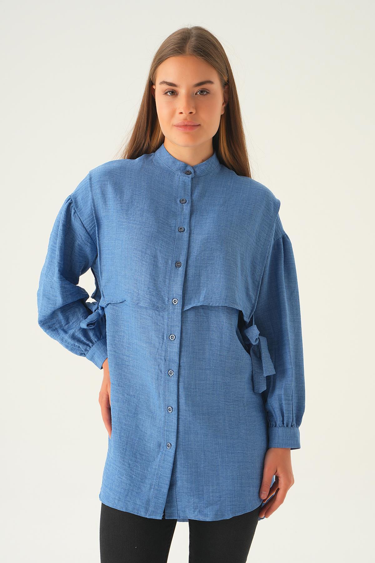 6836A Yan Bağlamalı Tunik İndigo 