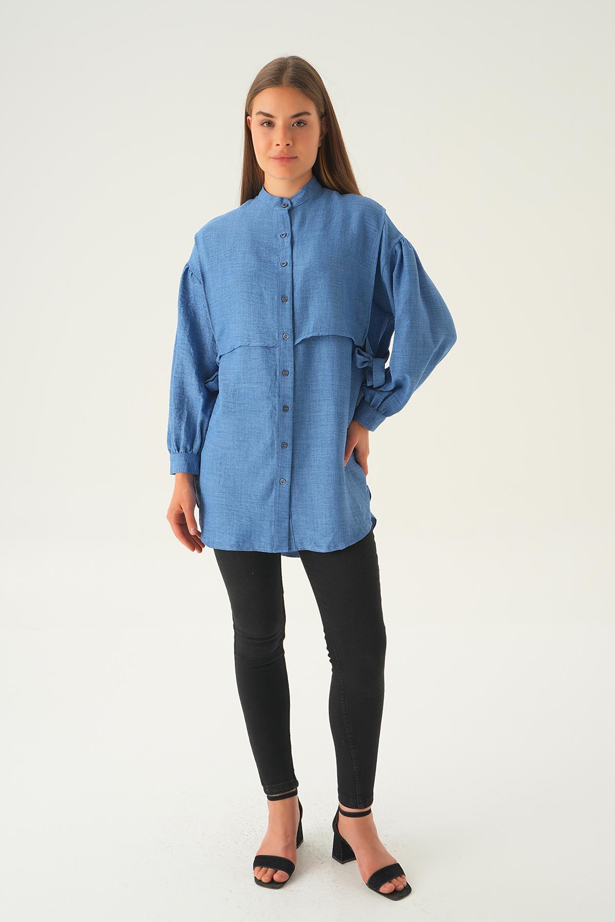 6836A Yan Bağlamalı Tunik İndigo - 2