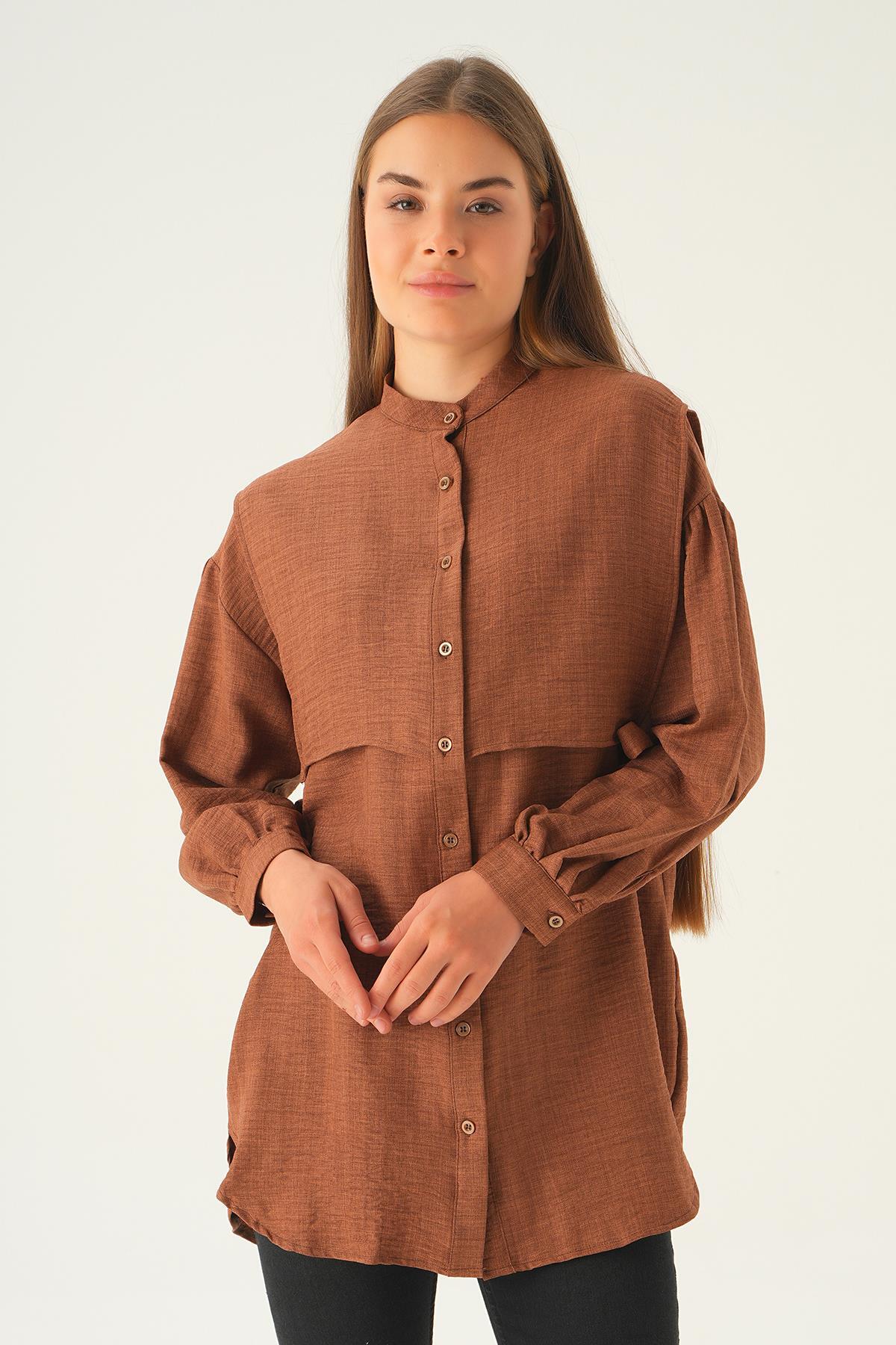 Kahve Yan Bağlamalı Tunik 6836A 
