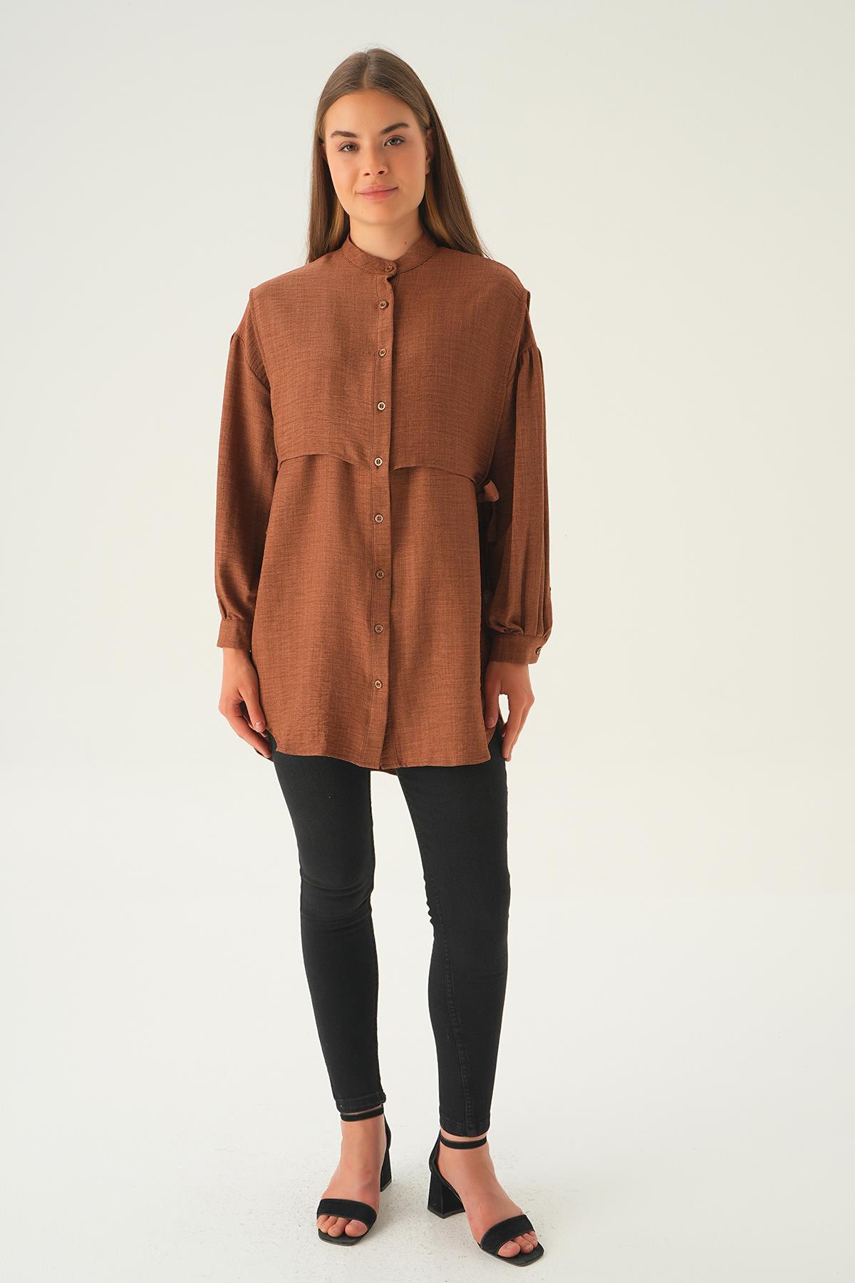 Kahve Yan Bağlamalı Tunik 6836A - 2
