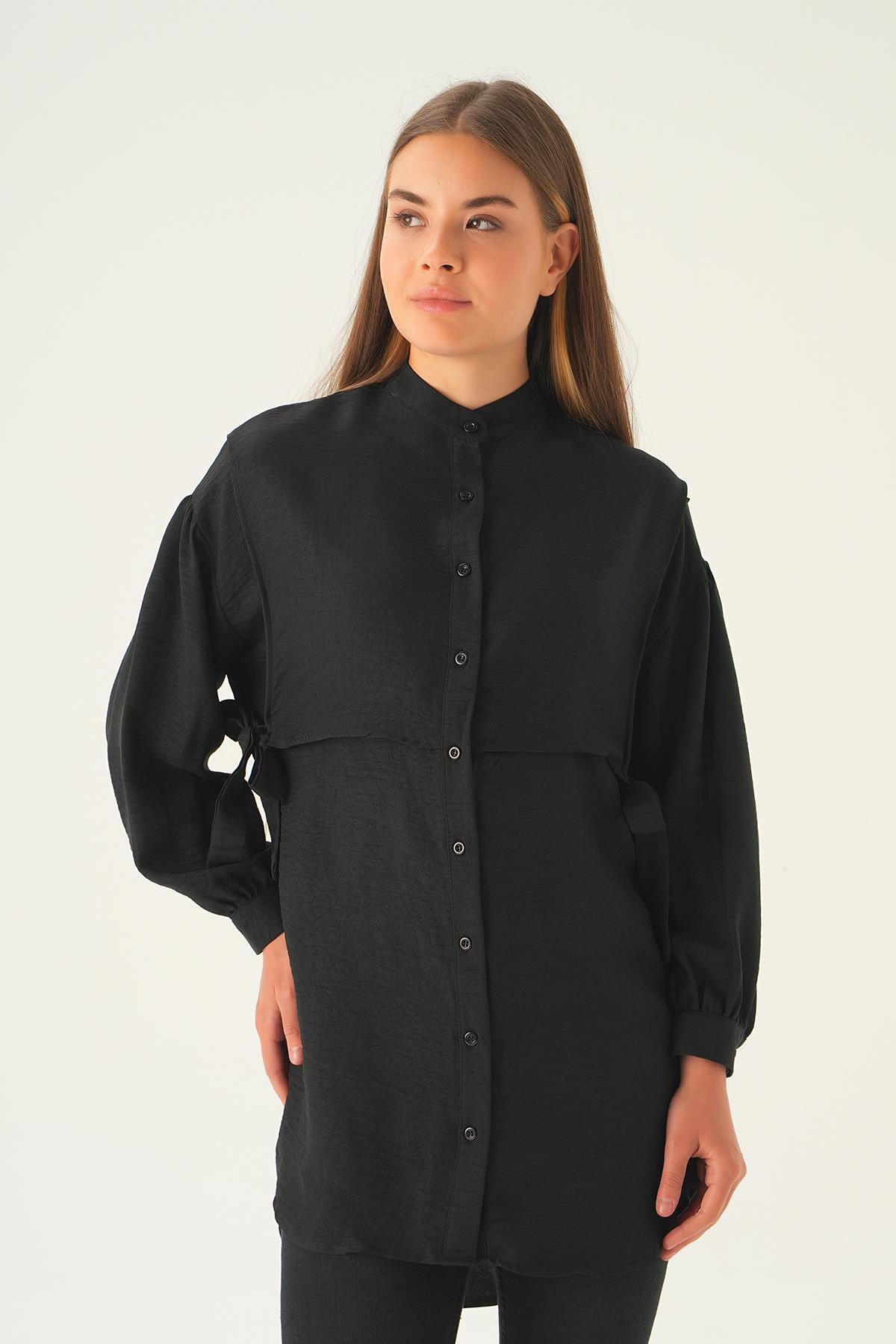 Siyah Yan Bağlamalı Tunik 6836A - 1