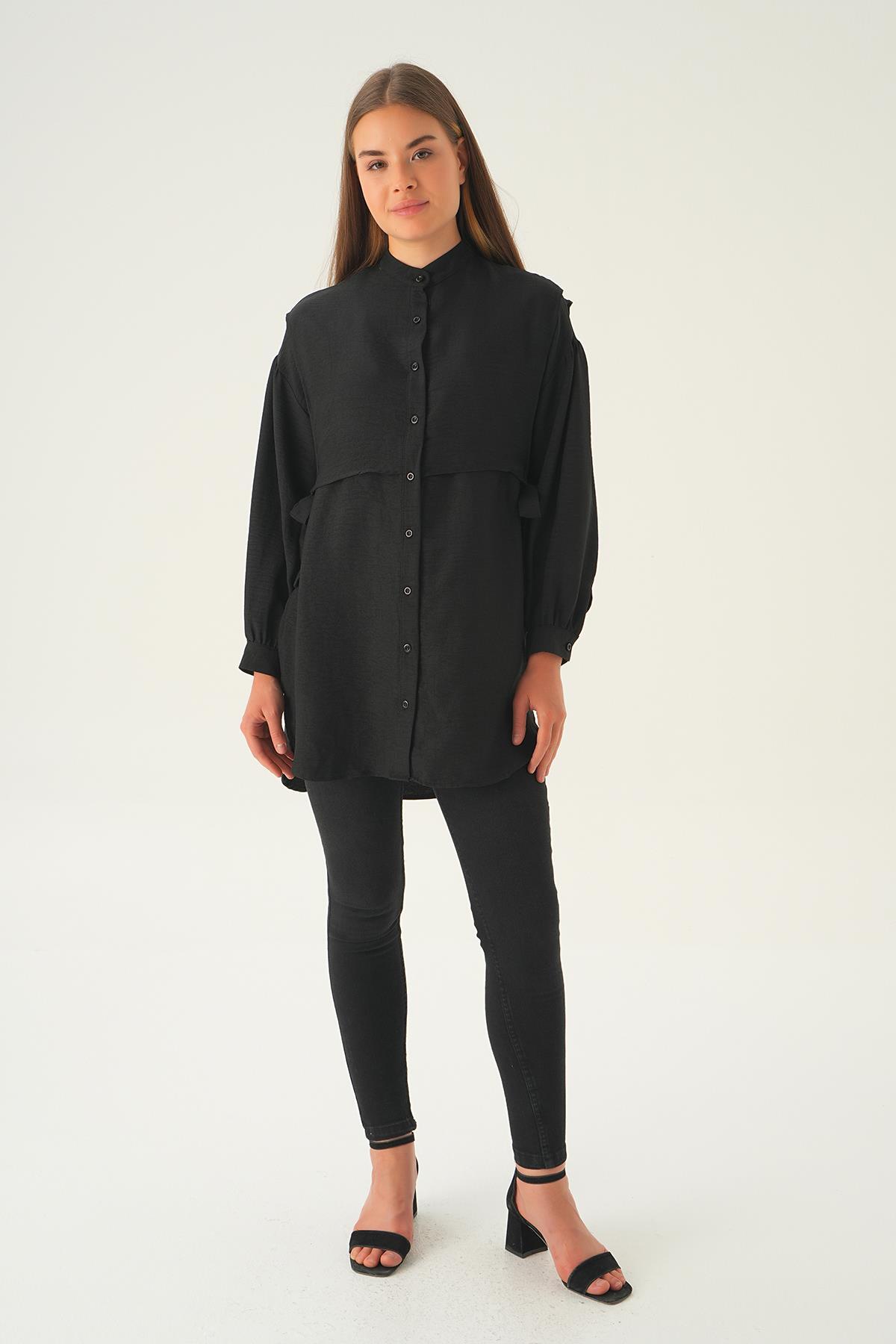 Siyah Yan Bağlamalı Tunik 6836A - 2