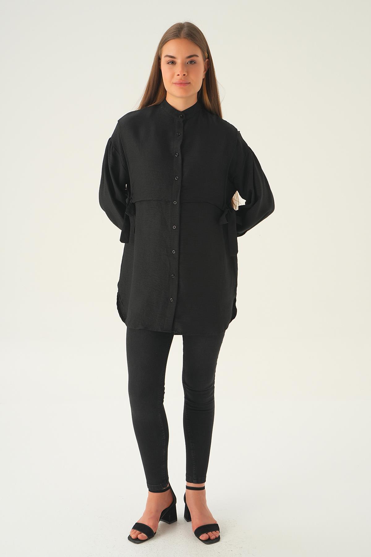 Siyah Yan Bağlamalı Tunik 6836A - 3