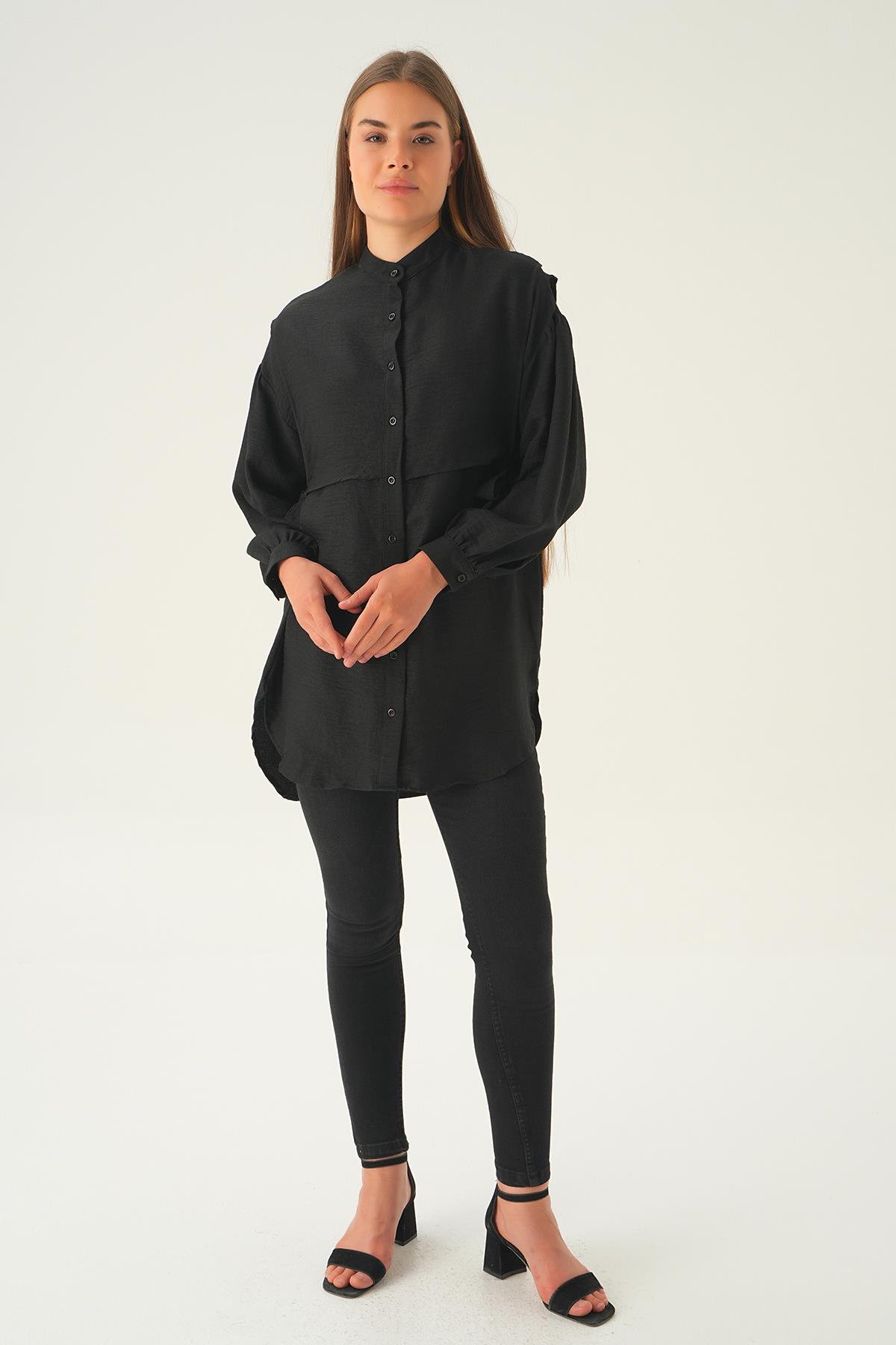 Siyah Yan Bağlamalı Tunik 6836A - 4