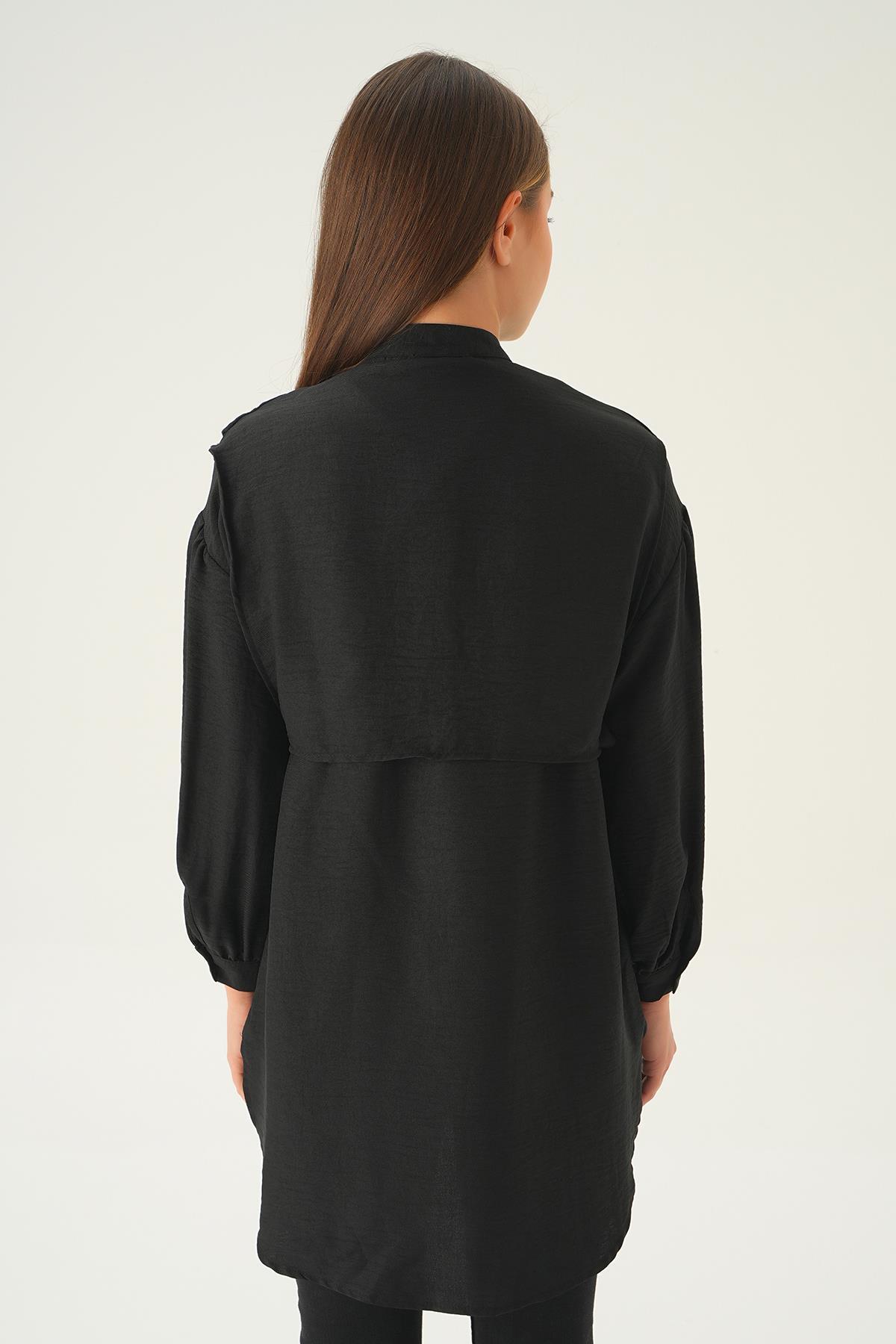 Siyah Yan Bağlamalı Tunik 6836A - 5