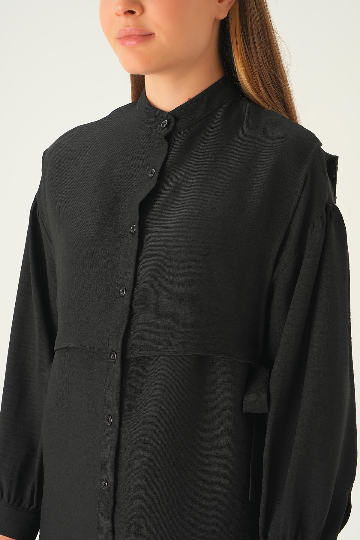 Siyah Yan Bağlamalı Tunik 6836A - 6