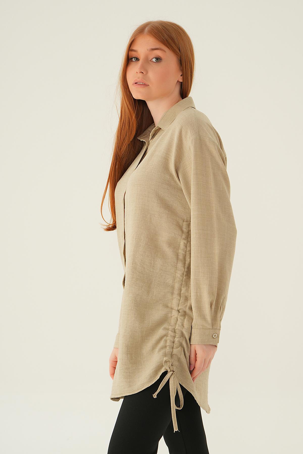 6837A Yanları Büzgülü Tunik Bej - 2