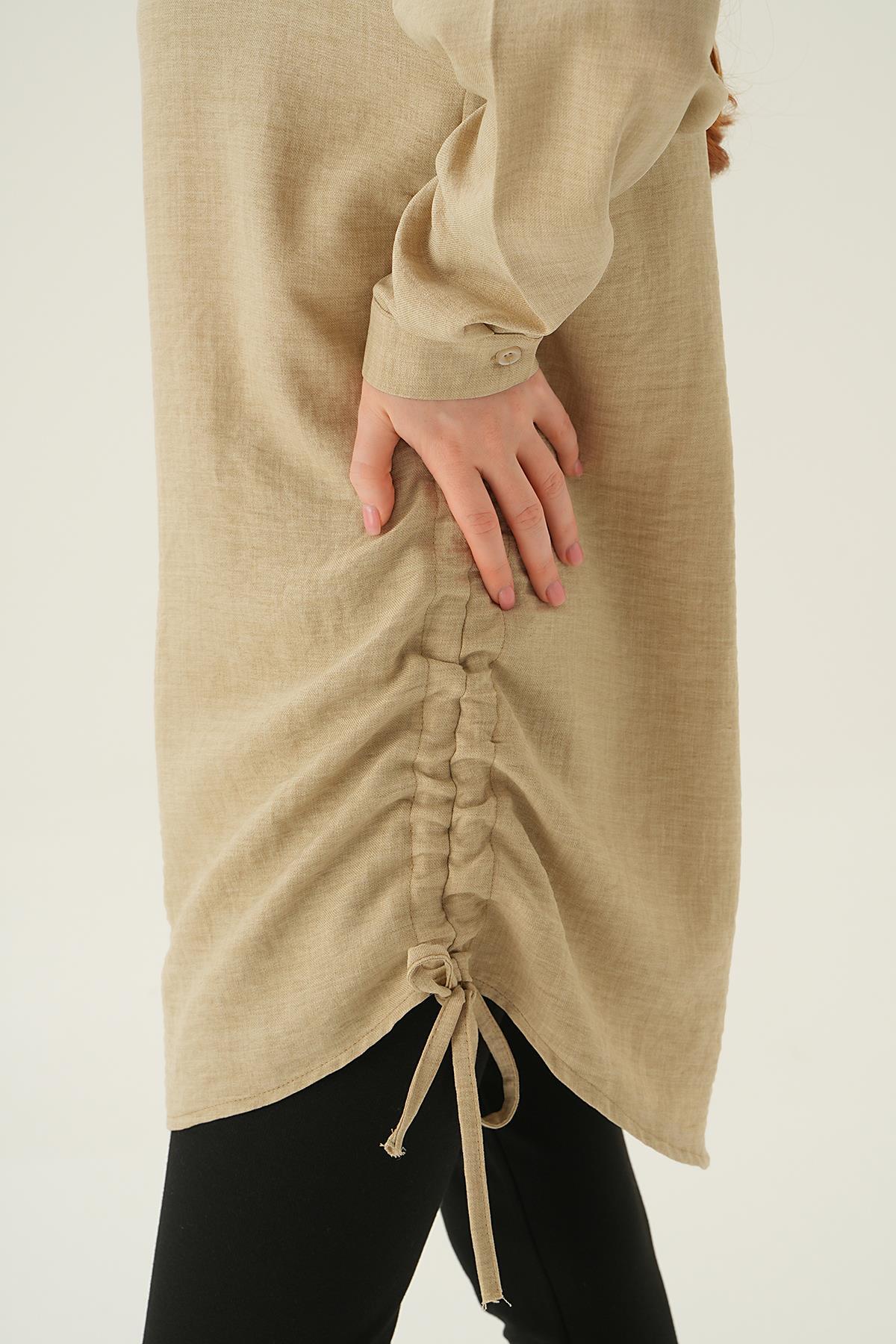 6837A Yanları Büzgülü Tunik Bej - 5