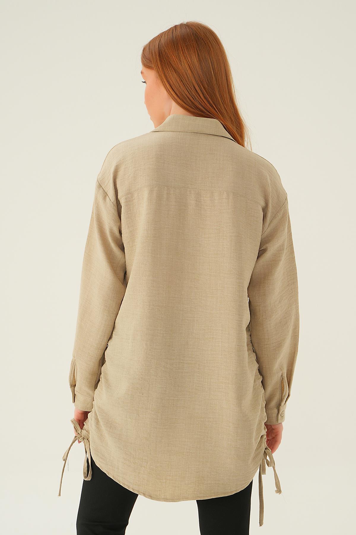 Bej Yanları Büzgülü Tunik 6837A - 3