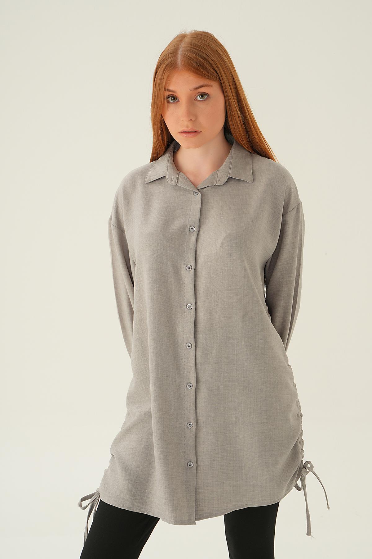 6837A Yanları Büzgülü Tunik Gri - 1