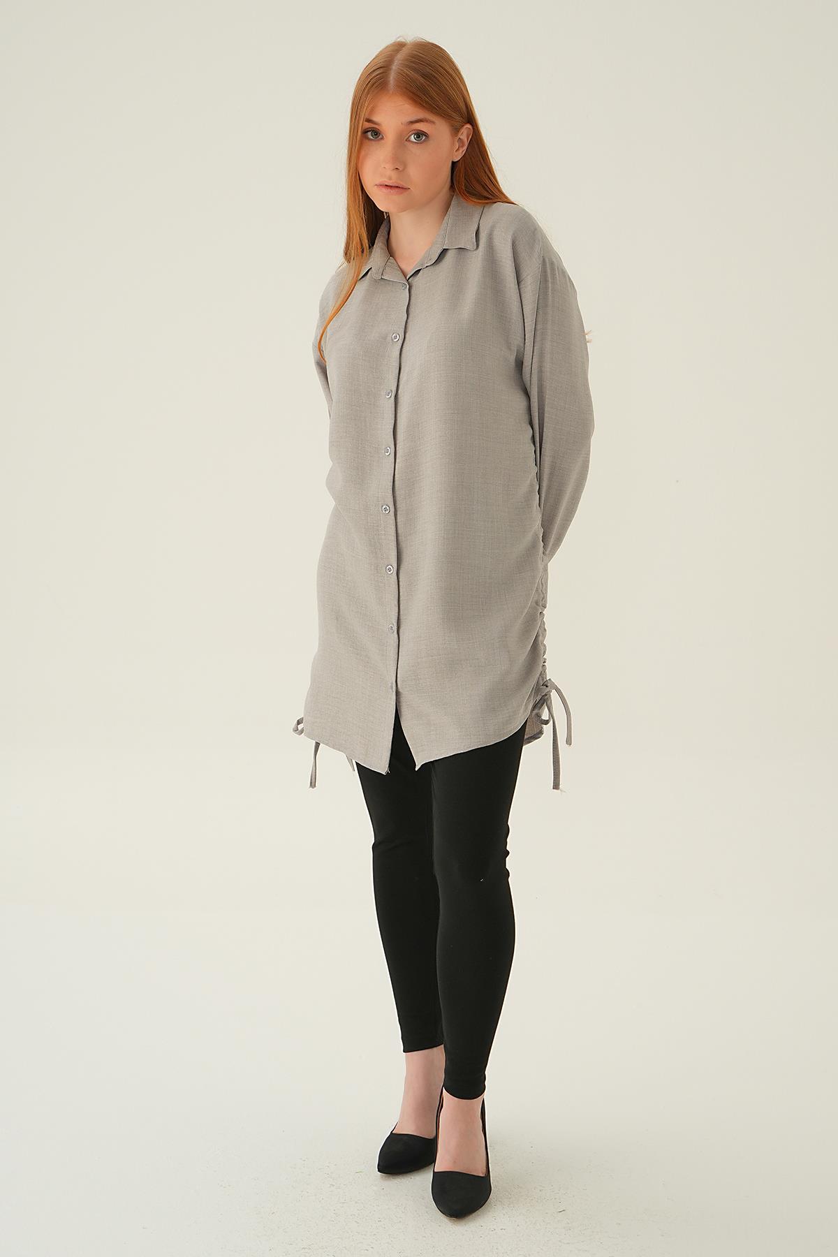 6837A Yanları Büzgülü Tunik Gri - 2