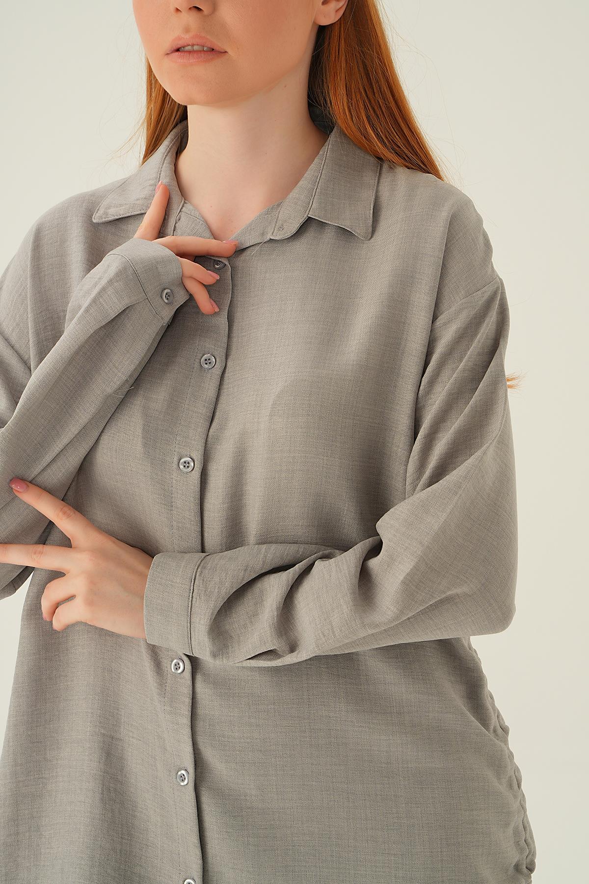 6837A Yanları Büzgülü Tunik Gri - 6