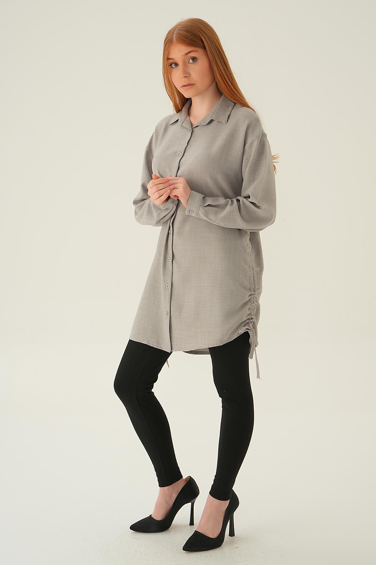 Gri Yanları Büzgülü Tunik 6837A - 3