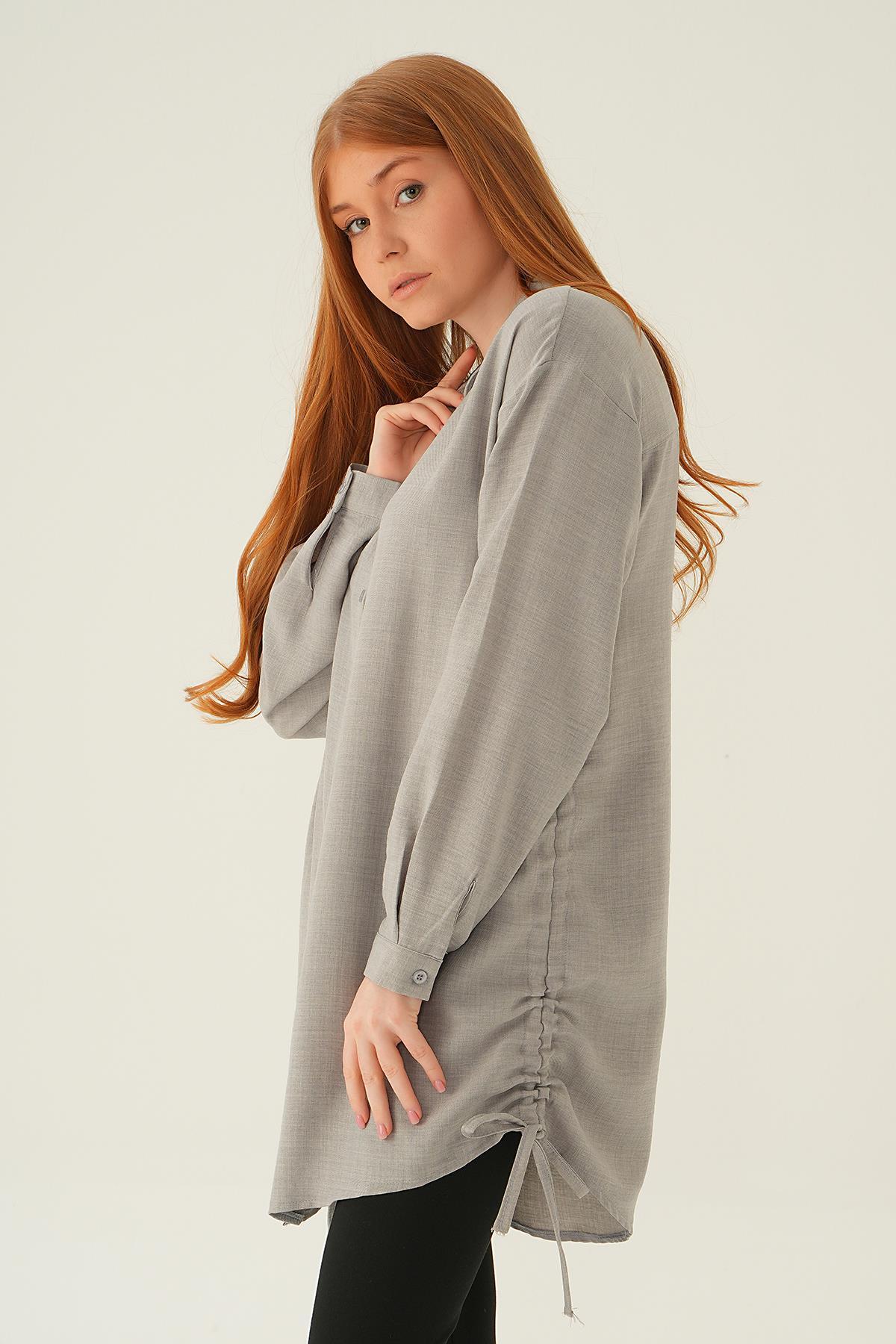 Gri Yanları Büzgülü Tunik 6837A - 4