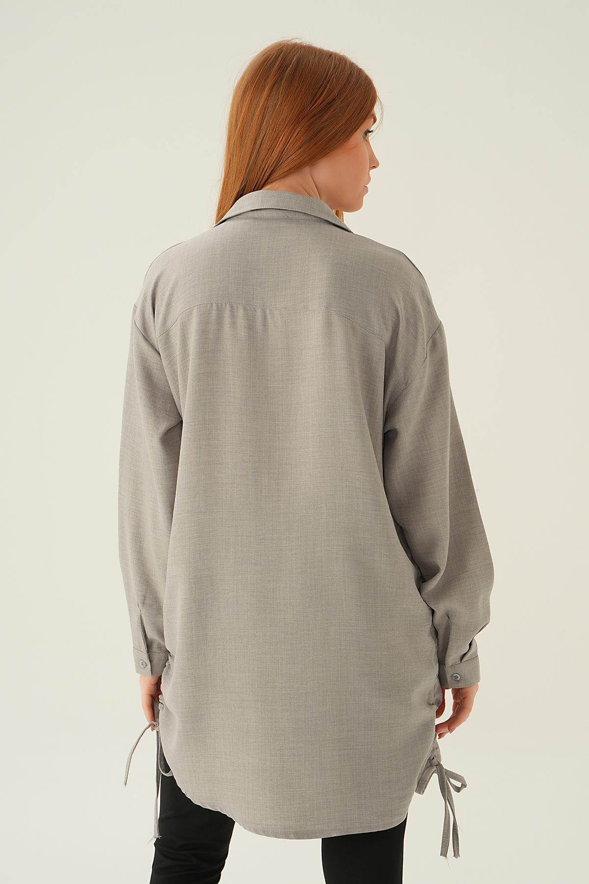 Gri Yanları Büzgülü Tunik 6837A - 5