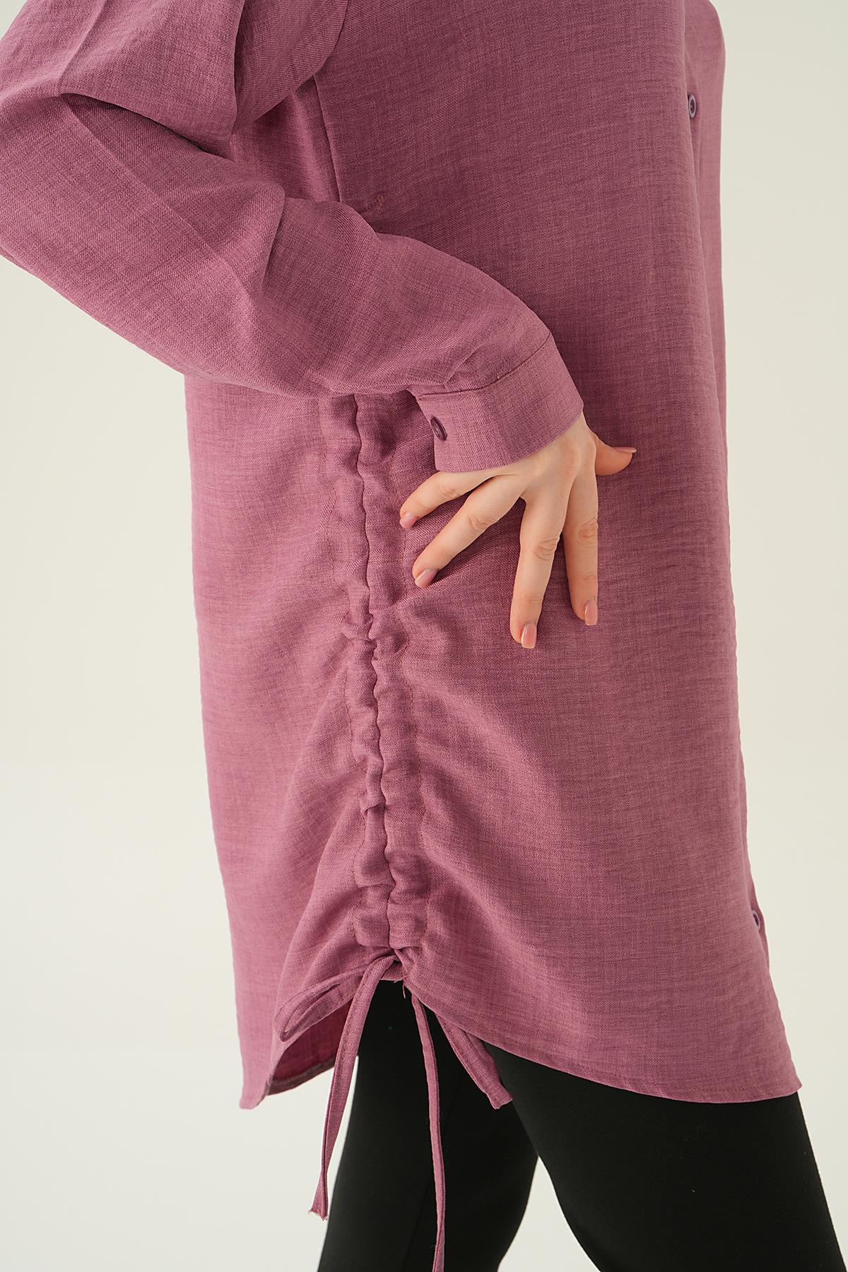 6837A Yanları Büzgülü Tunik Gül - 3