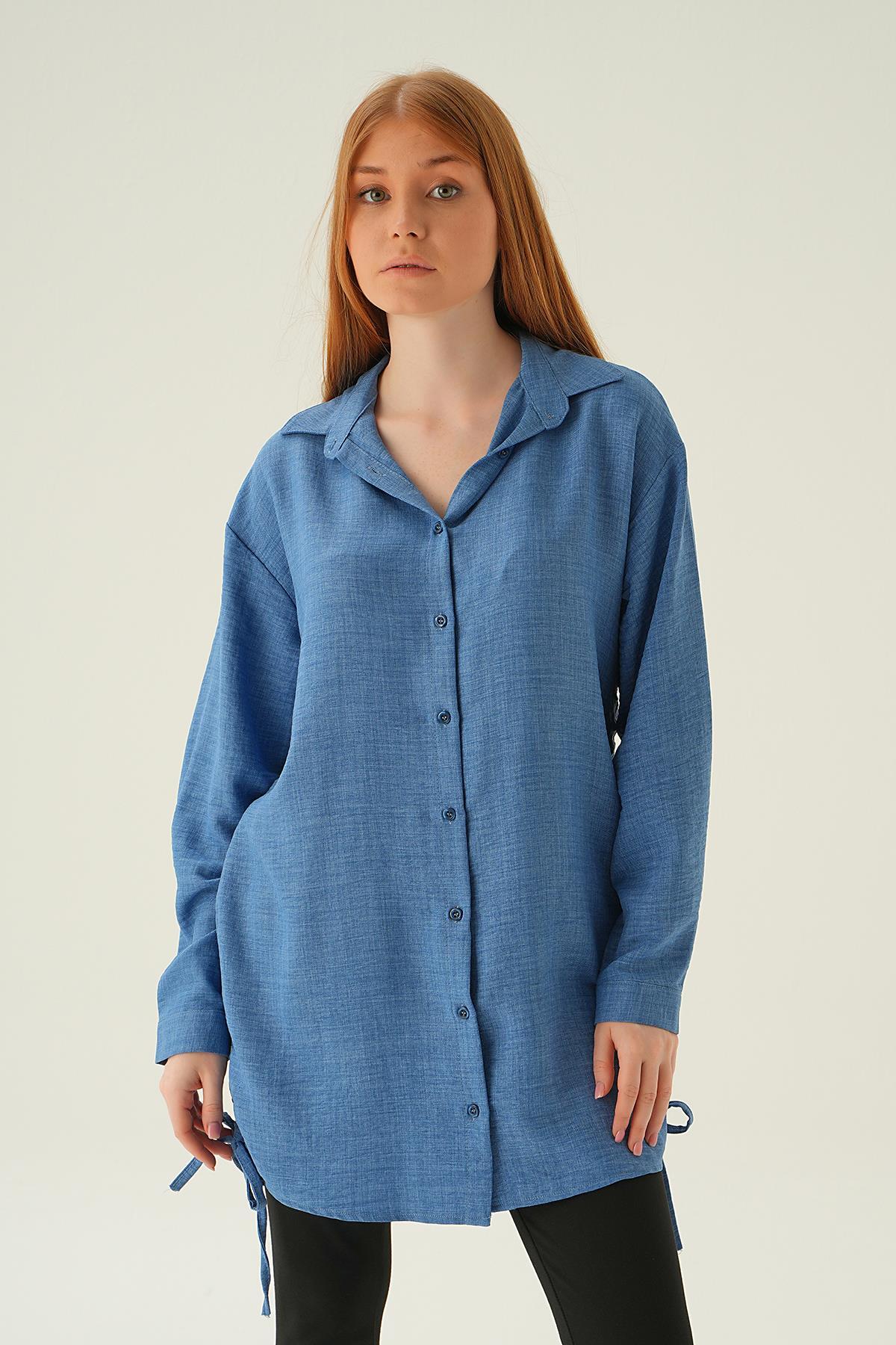 6837A Yanları Büzgülü Tunik İndigo 