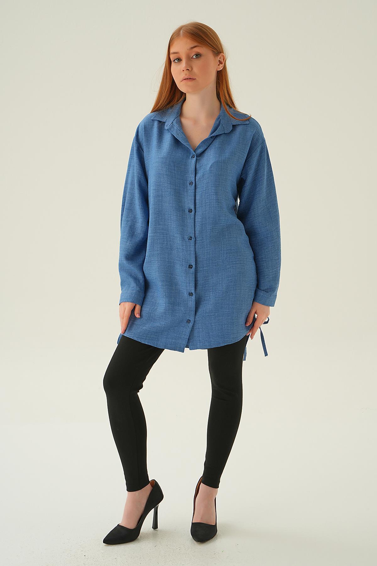 İndigo Yanları Büzgülü Tunik 6837A - 2